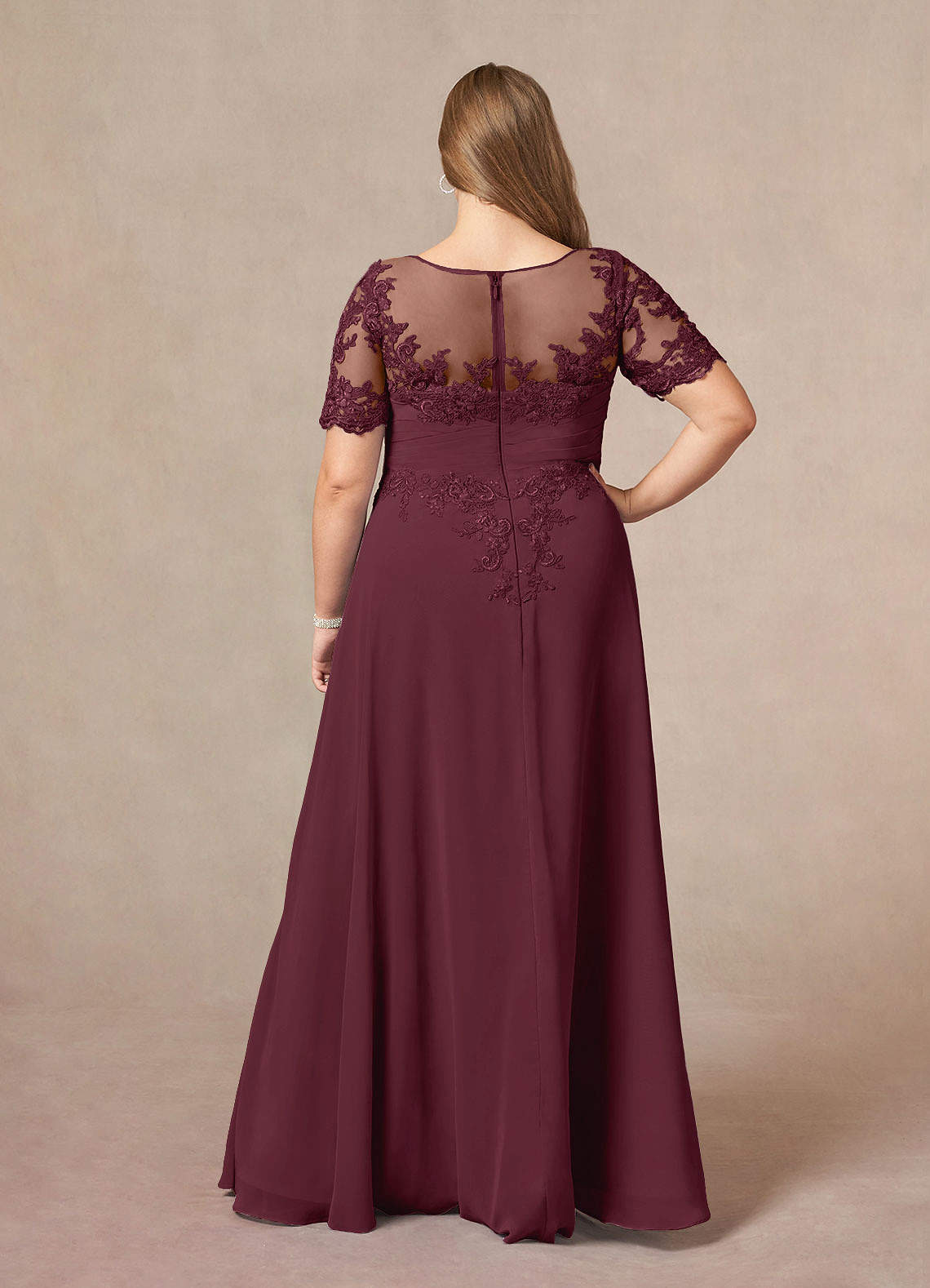 Azazie Raissa Mother of the Bride Dresses Cabernet A-Line Lace Chiffon Dress image9