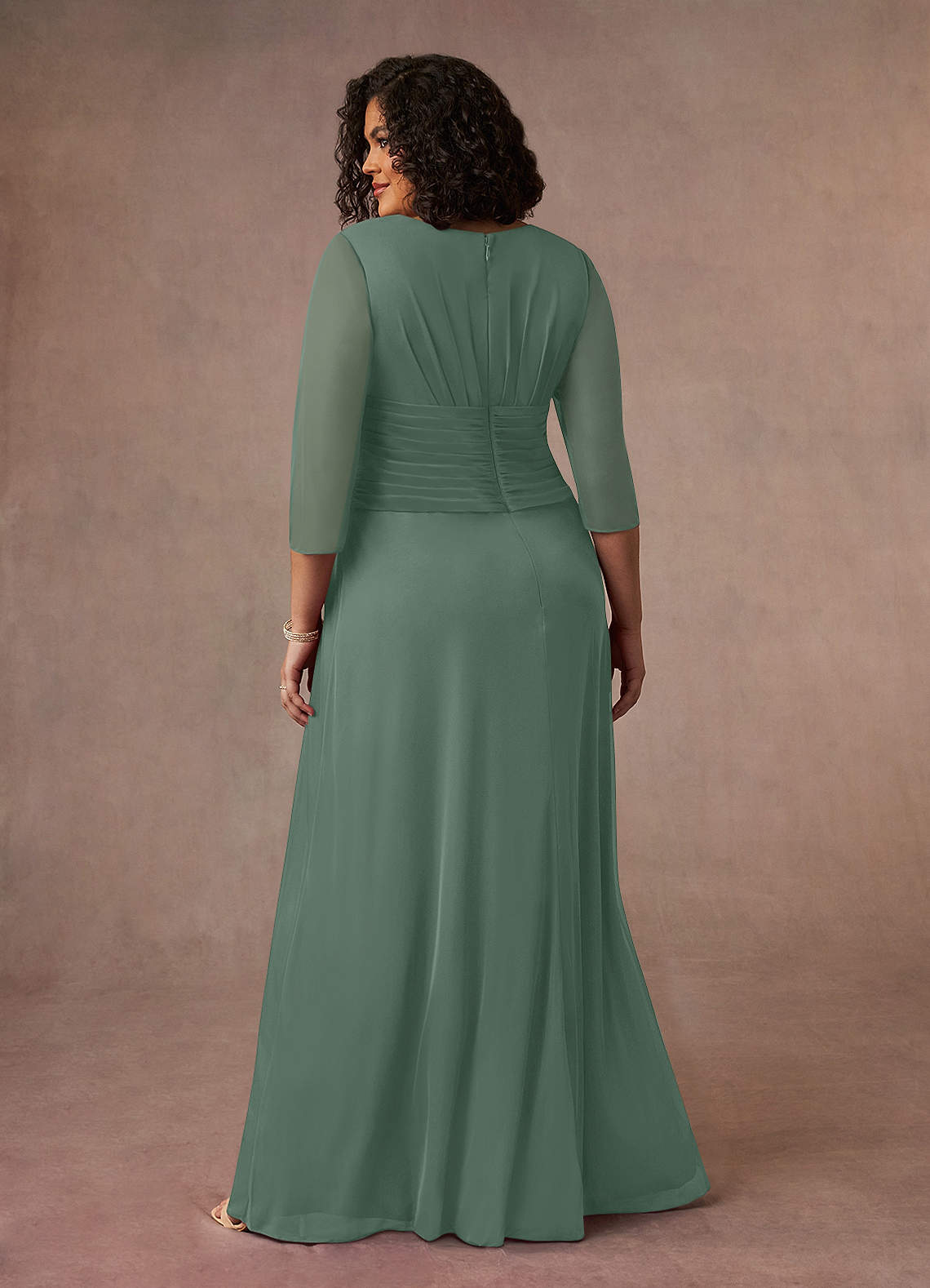 Azazie Annetta Mother of the Bride Dresses Eucalyptus A-Line V-Neck Pleated Mesh Dress image8