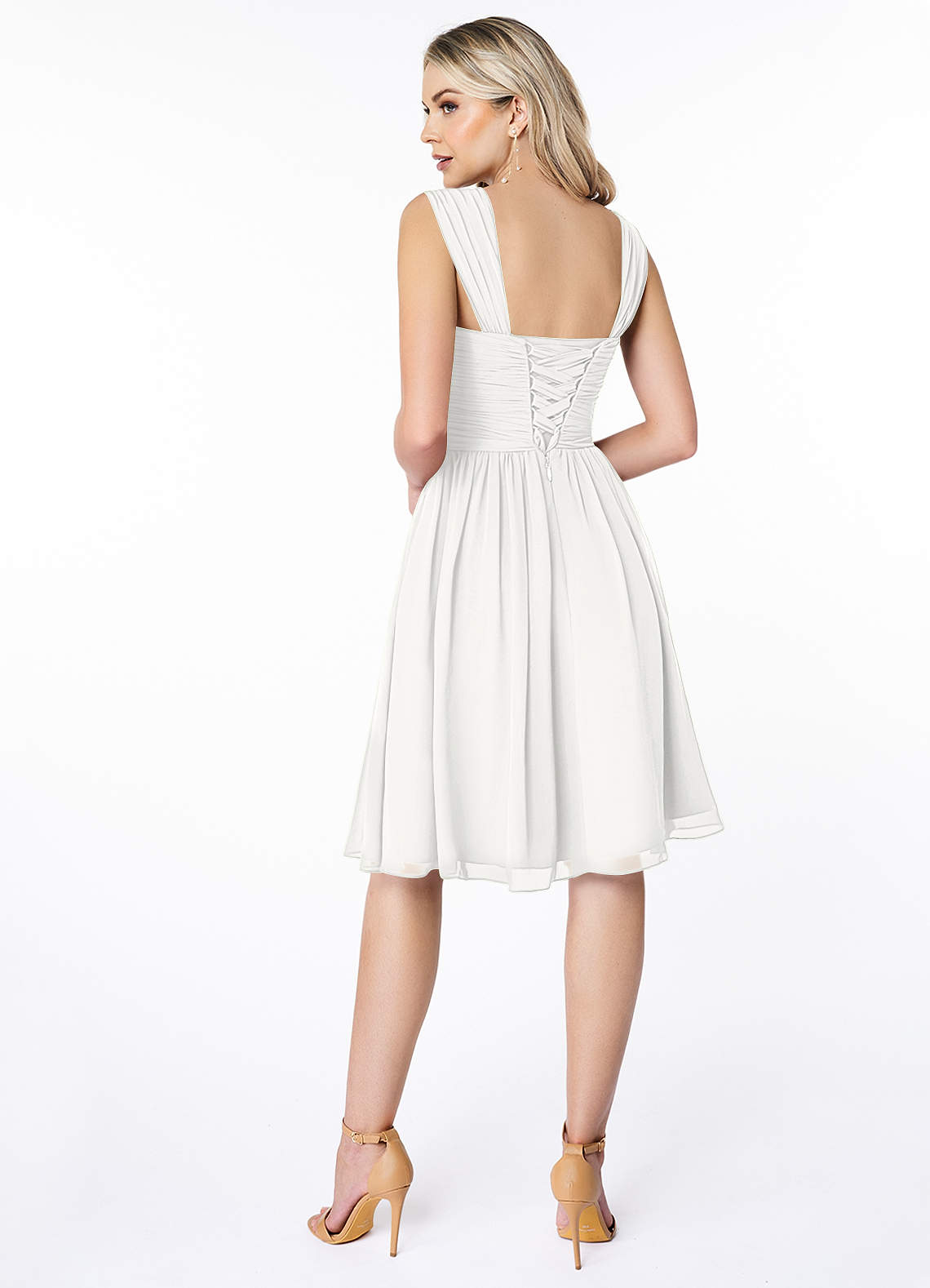 Azazie Angie Bridesmaid Dresses White A-Line Corset Chiffon Dress image1