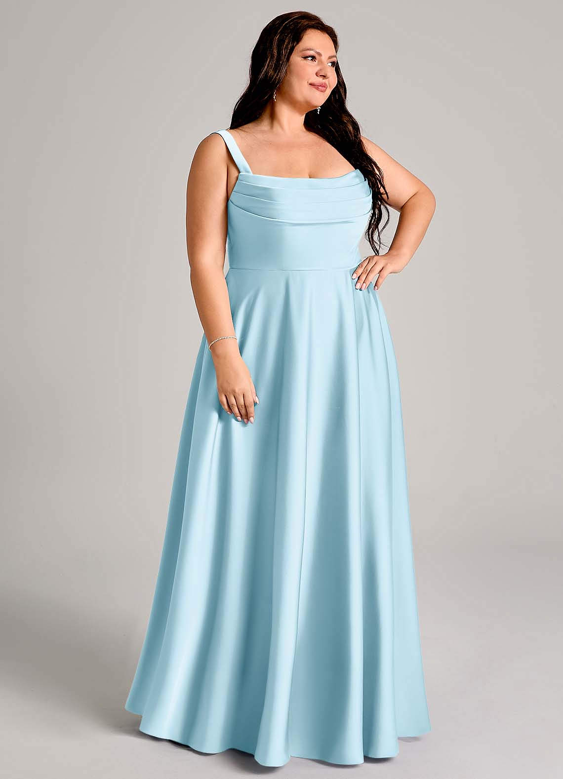 Azazie Shaude Bridesmaid Dresses Sky Blue A-Line Pleated Stretch Satin Dress image9