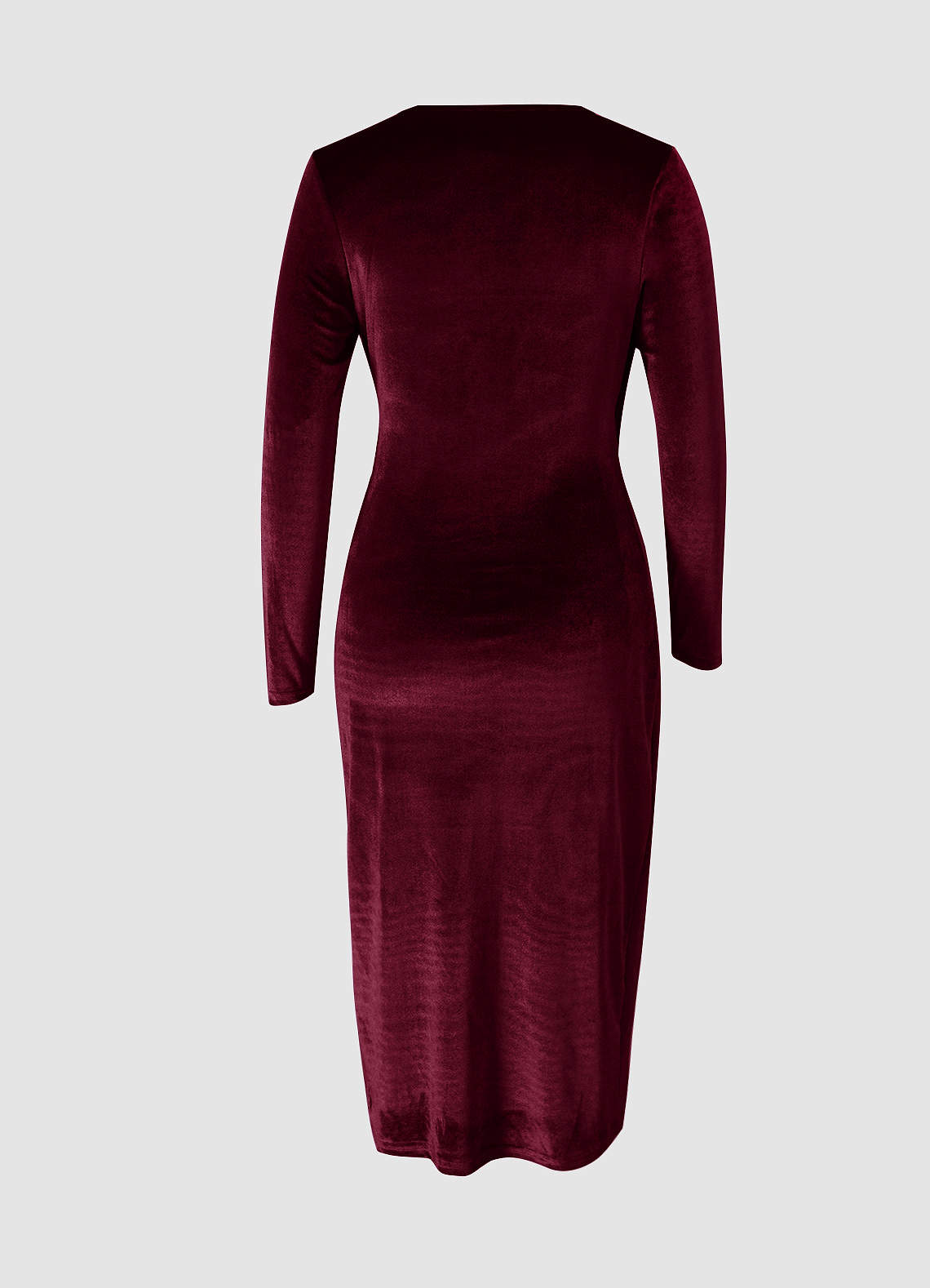 Going For Glamour Burgundy Velvet Long Sleeve Midi Dress image1