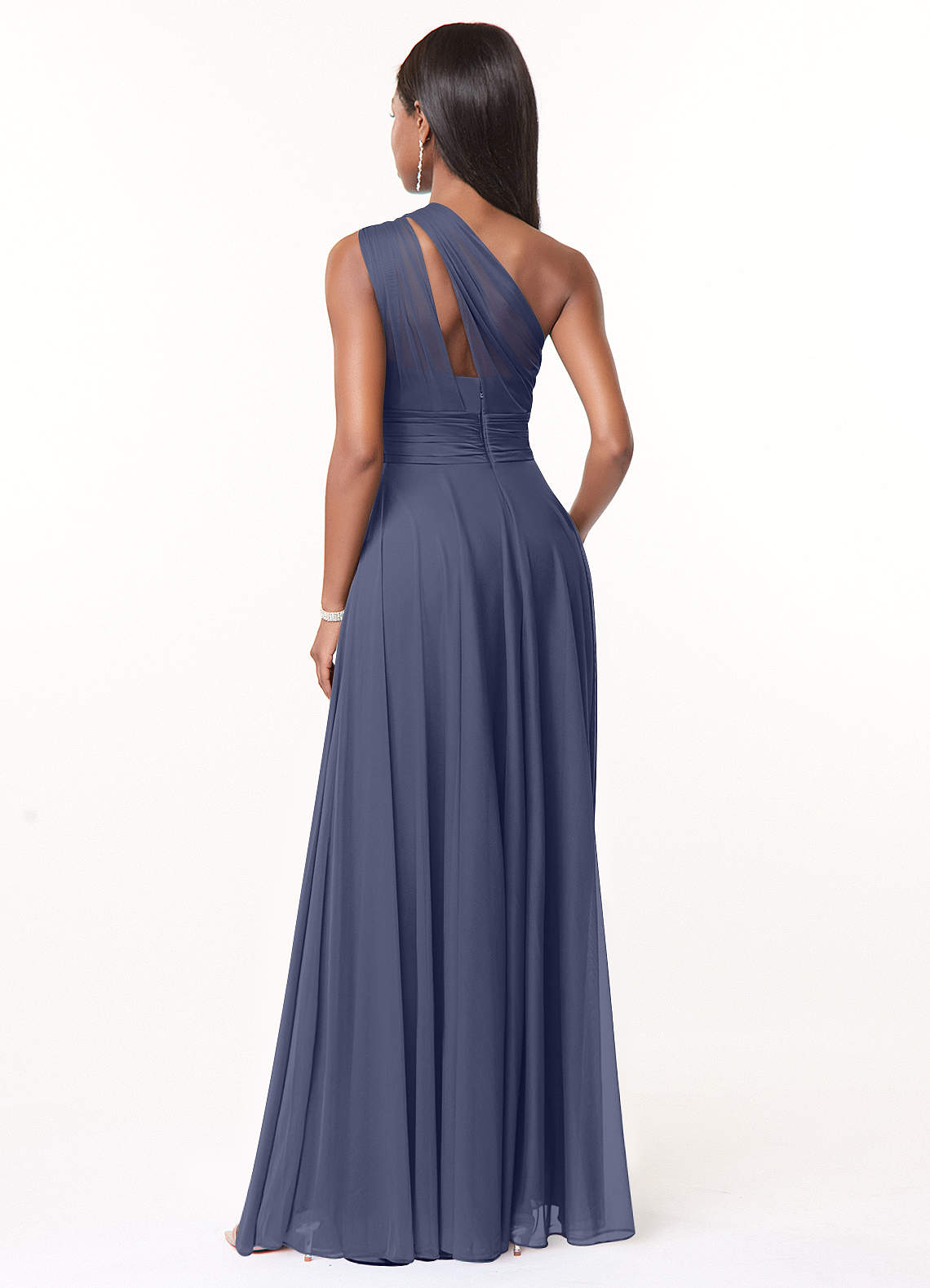 Azazie Charlize Bridesmaid Dresses Stormy A-Line One Shoulder Mesh Dress image1