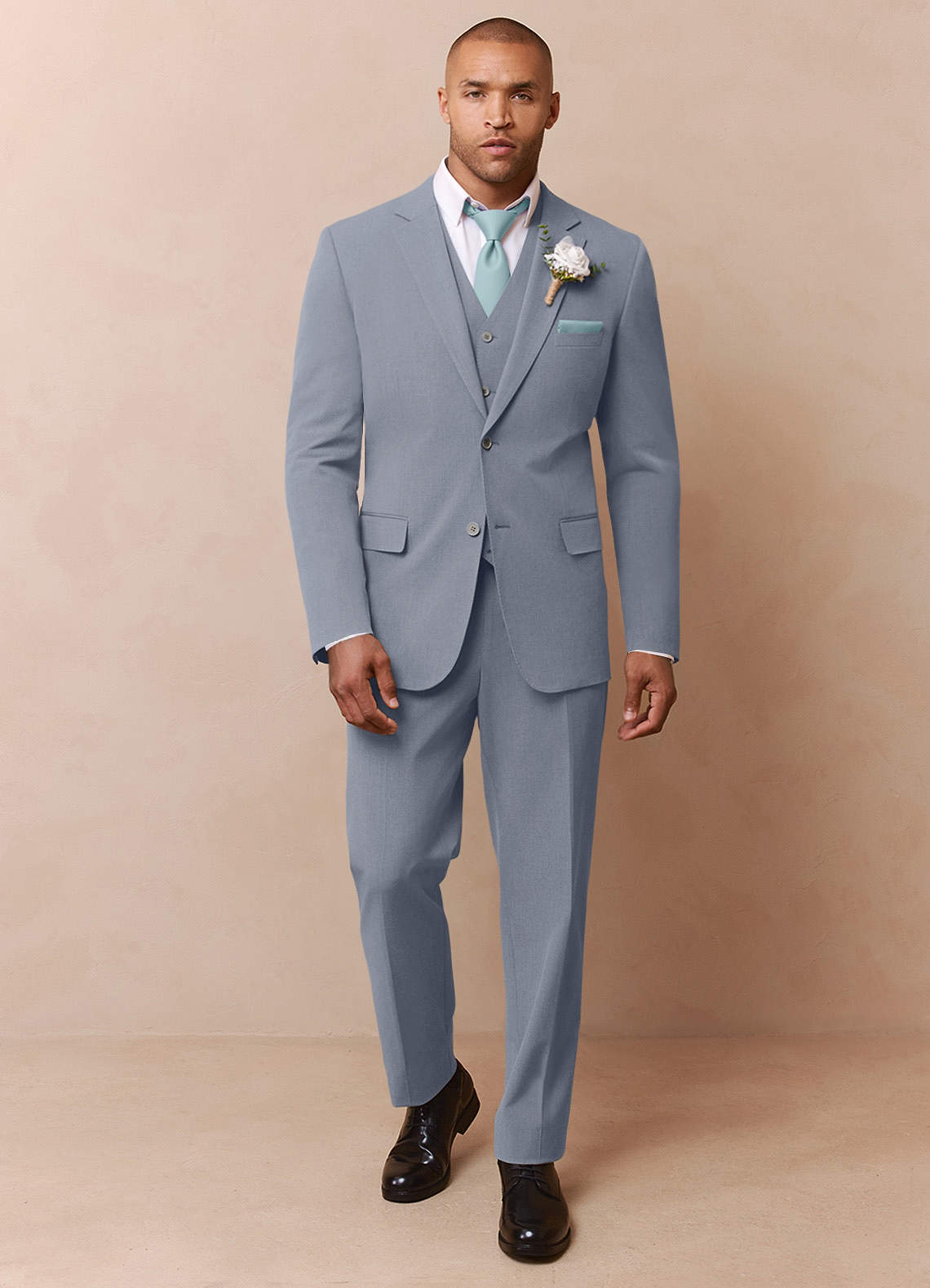 front Savile Light Blue Wool Blend 3-Piece Suit