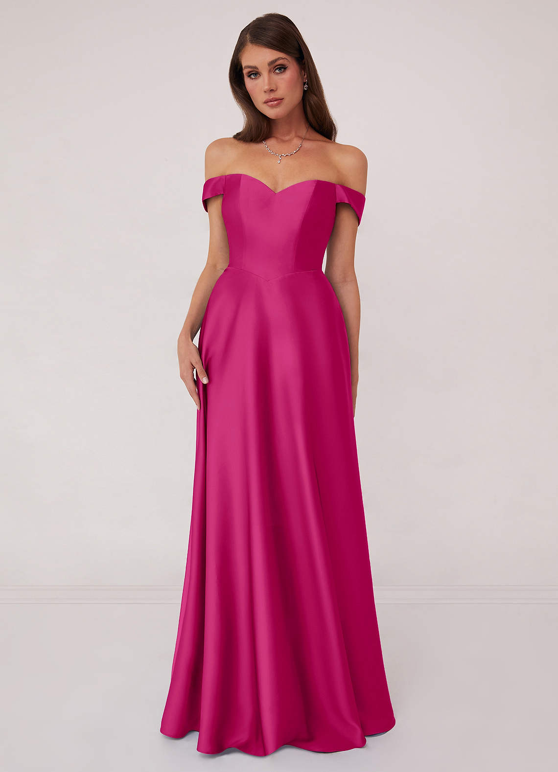 Barbie ♥ Azazie Bridesmaid Dresses Barbie Pink A-Line Off the Shoulder Stretch Satin Convertible Dress image1