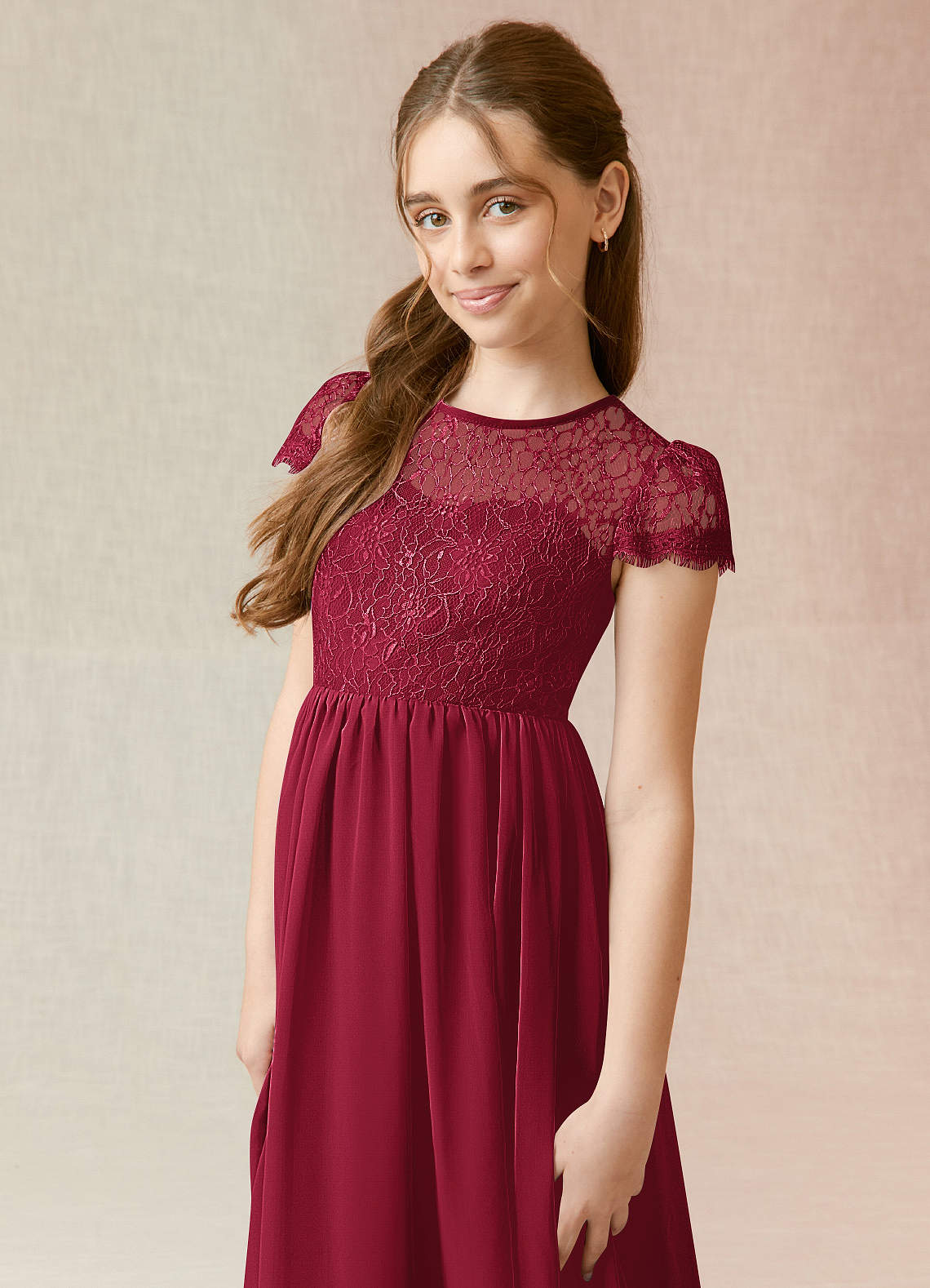 Azazie A-Line/Princess Scoop Neck Floor-Length Chiffon Junior Bridesmaid Dresses - Burgundy
