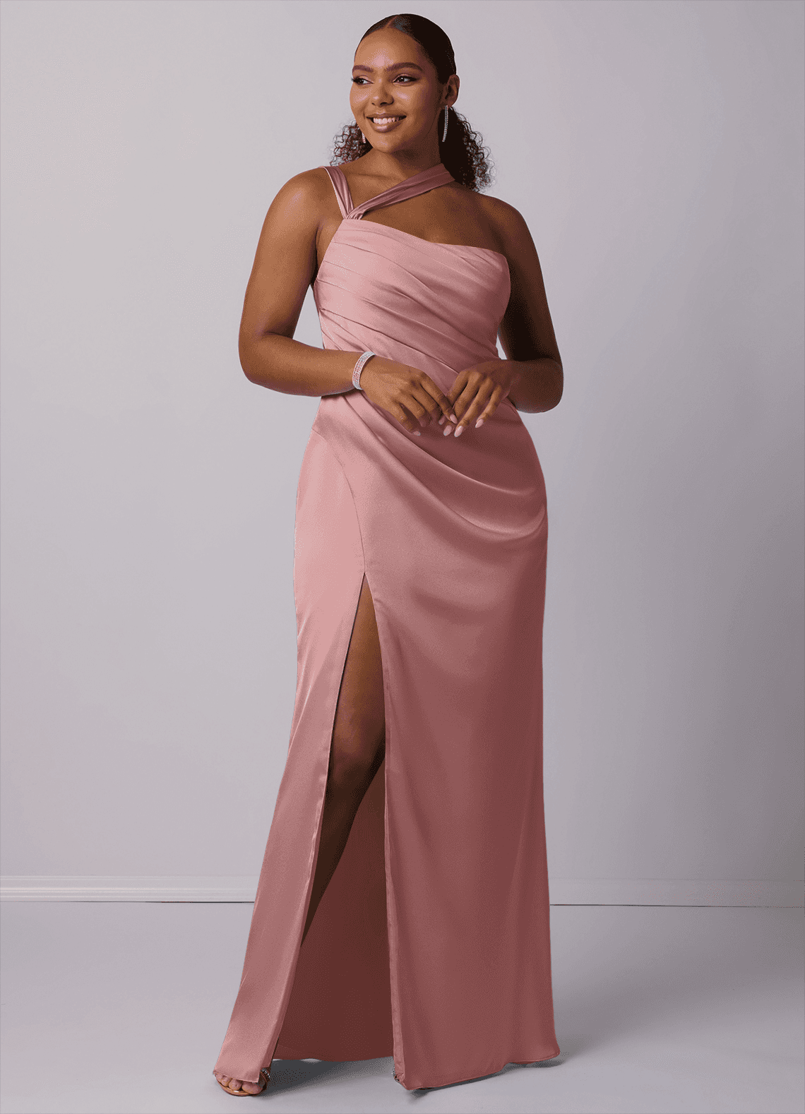 Barbie ♥ Azazie Bridesmaid Dresses Mermaid One Shoulder Stretch Satin Floor-Length Dress image7