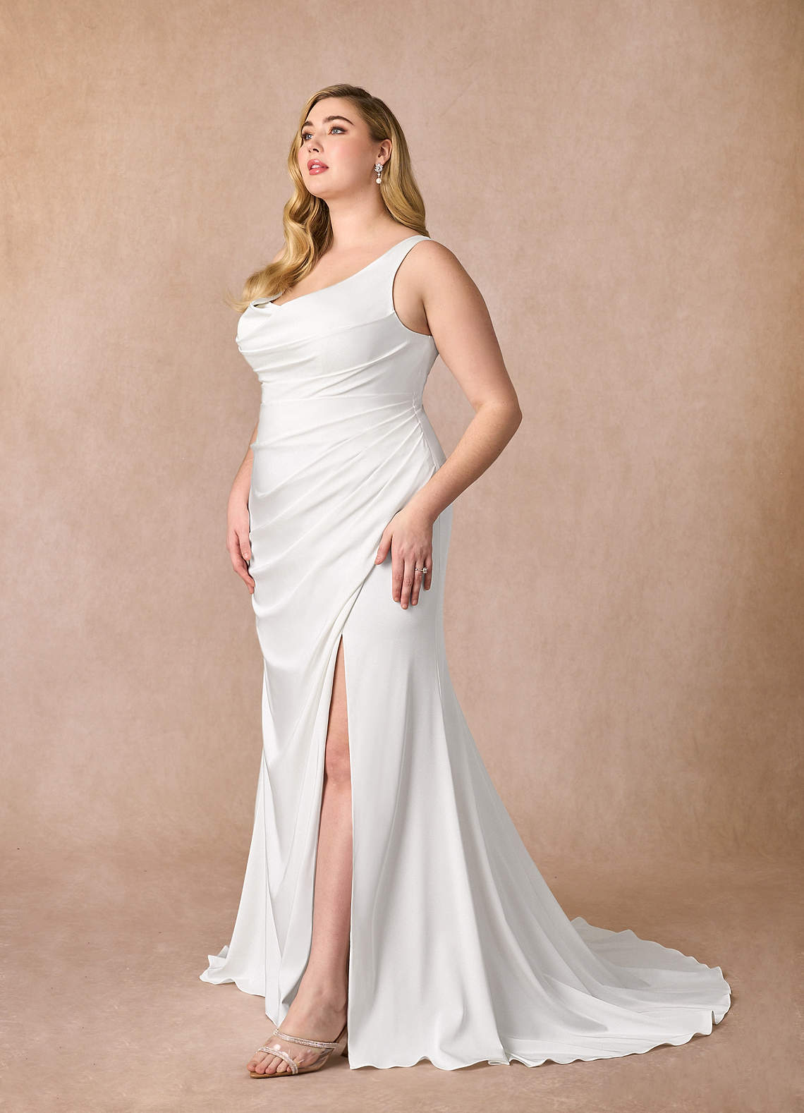 Azazie Daira Wedding Dresses Diamond White Mermaid Scoop Pleated Crepe Back Satin Dress image6