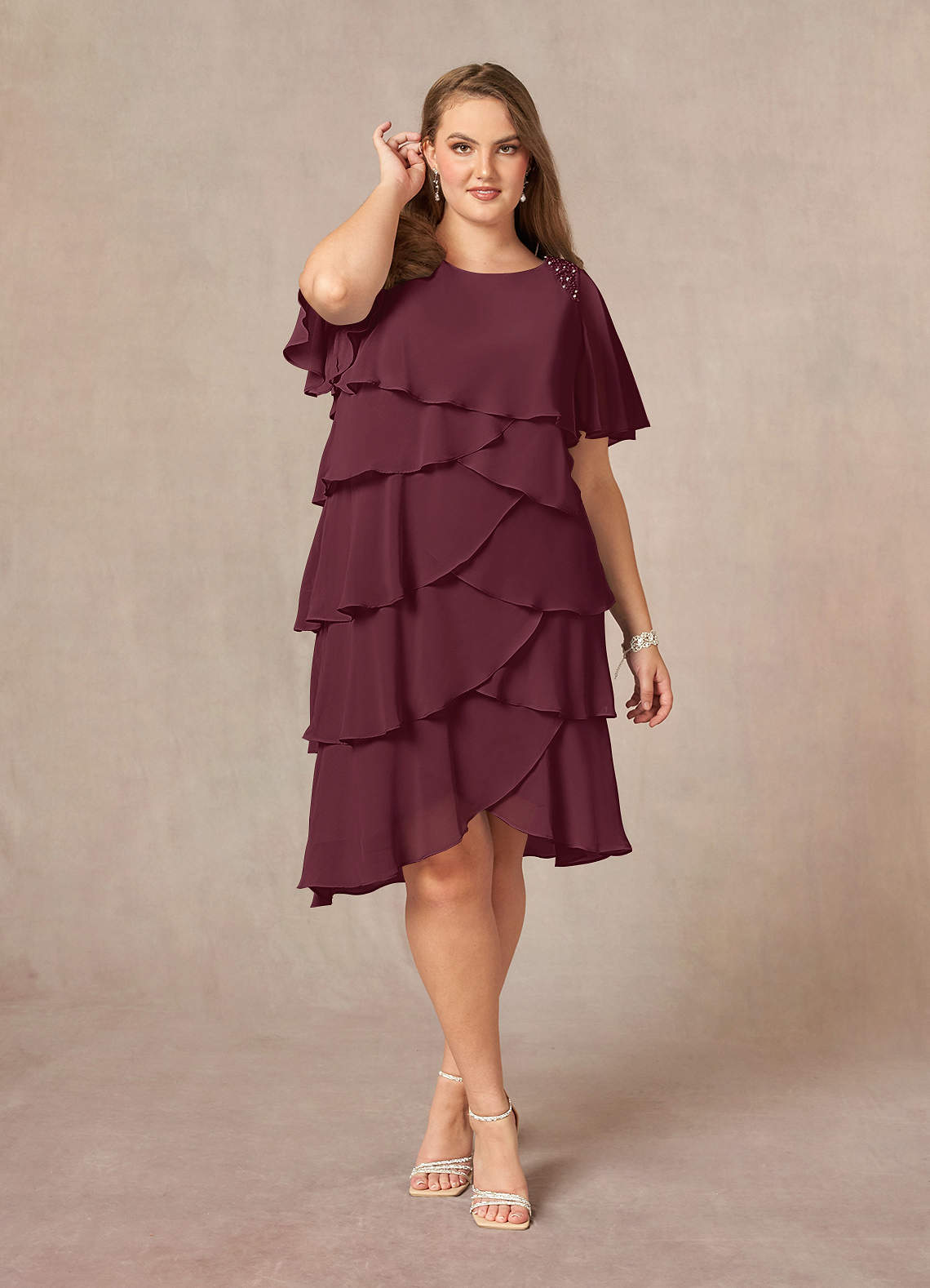 Azazie Rita Mother of the Bride Dresses Cabernet A-Line Scoop Beaded Chiffon Dress image1