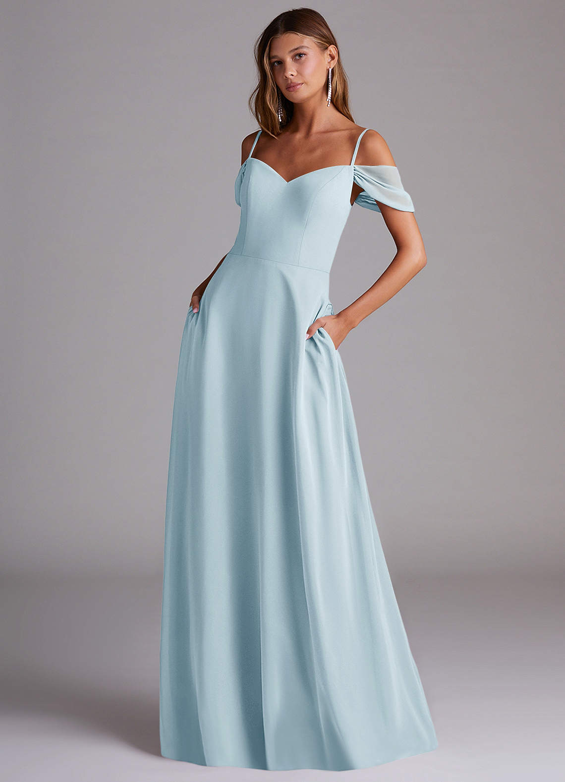 Azazie Marley Bridesmaid Dresses Sky Blue A-Line Off the Shoulder Chiffon Convertible Dress image1