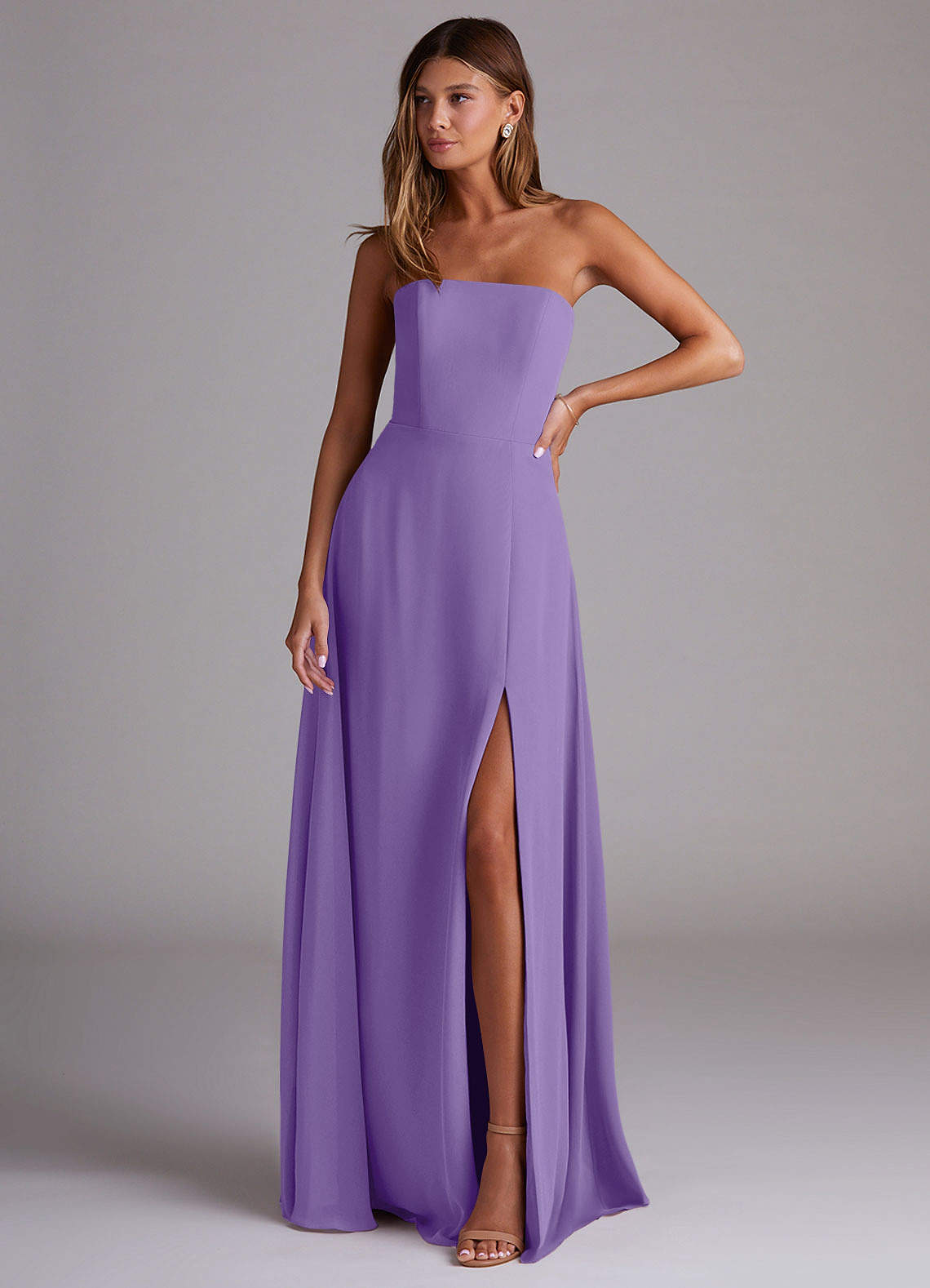 Azazie Wren Bridesmaid Dresses Tahiti A-Line Side Slit Chiffon Convertible Dress image1