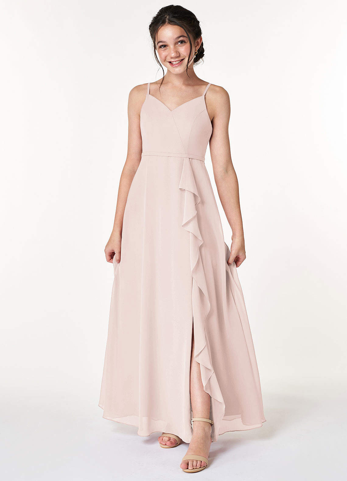 Azazie Naeem Junior Rose Petal A-Line Ruched Chiffon Dress image1