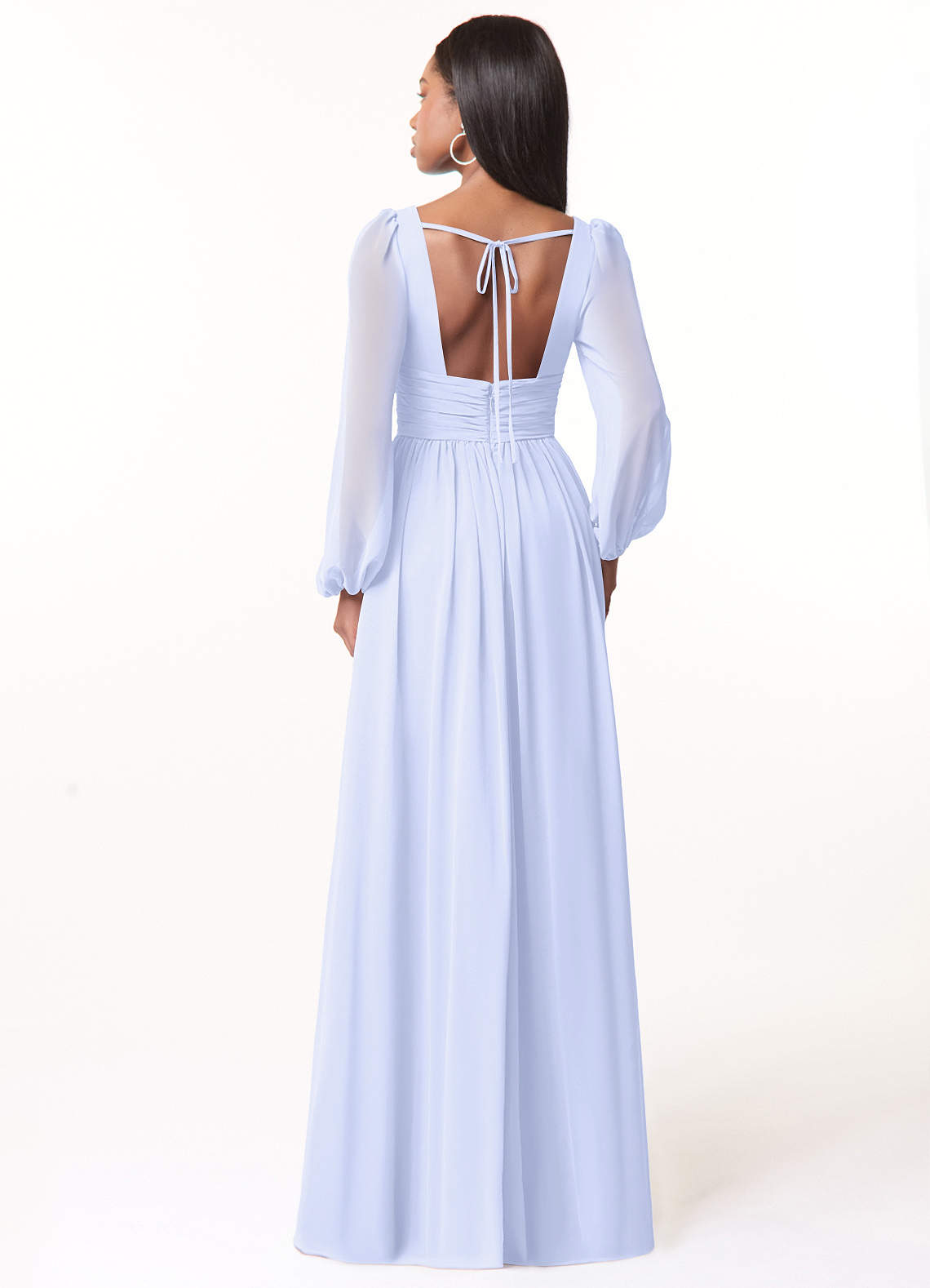 Azazie Norah Vestidos de damas de honor Vestido de Lavanda de Gasa de Corte en A con Manga larga con cuello en V image1