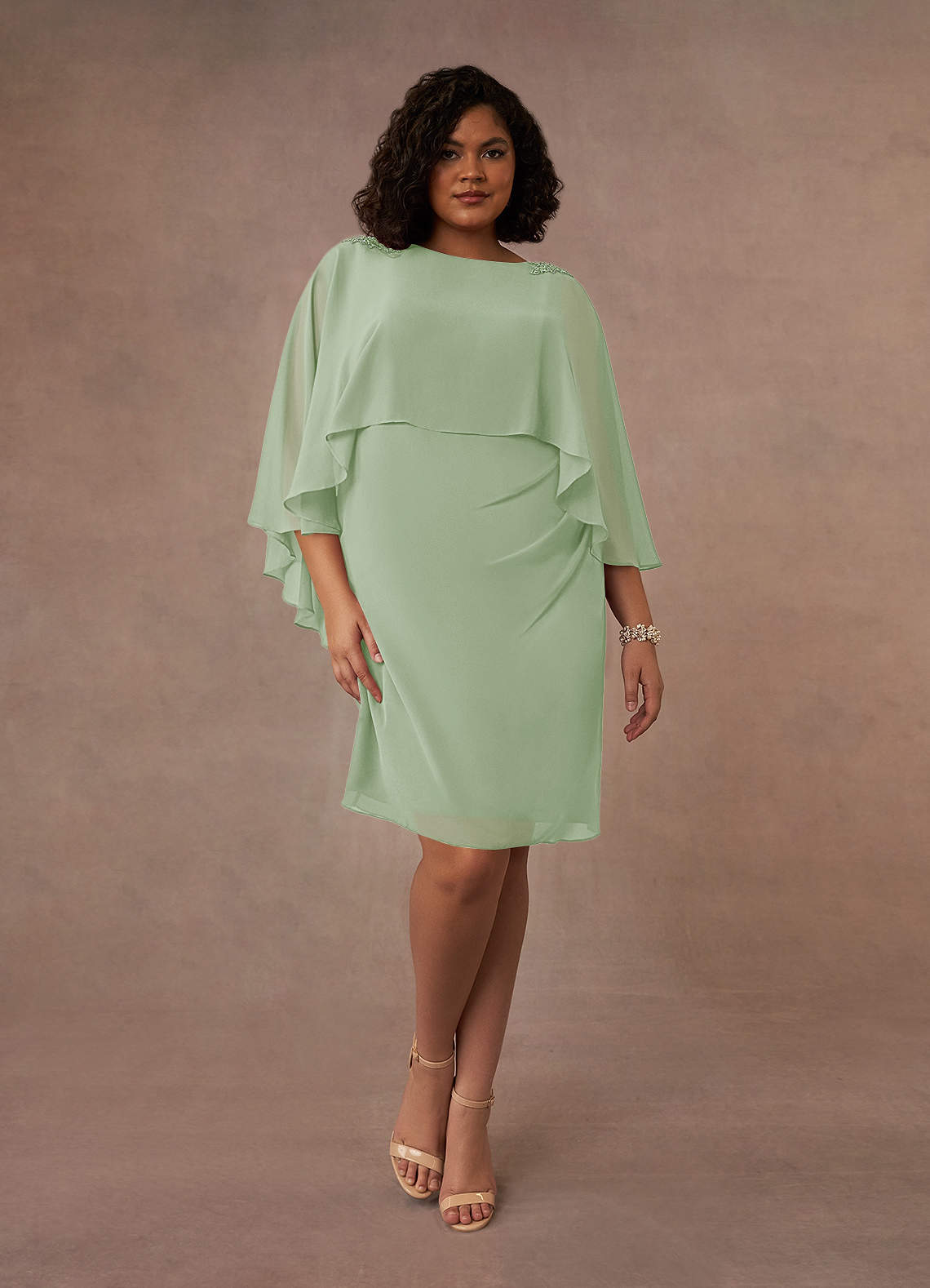 Azazie Mirra Mother of the Bride Dresses Dusty Sage Sheath Scoop Pleated Chiffon Dress image1