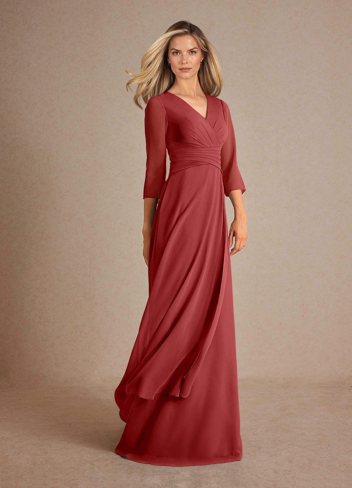 Azazie Mayfield Mother of the Bride Dresses Rust A-Line Pleated Chiffon Dress image1