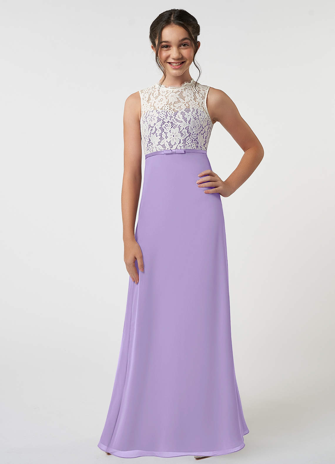 Azazie Rana Junior Lilac A-Line Lace Chiffon Dress image1