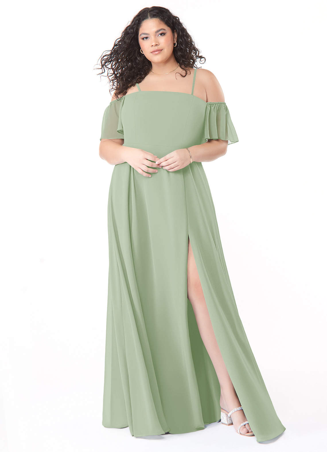 Azazie Sue Bridesmaid Dresses Dusty Sage A-Line Off the Shoulder Chiffon Convertible Dress image1