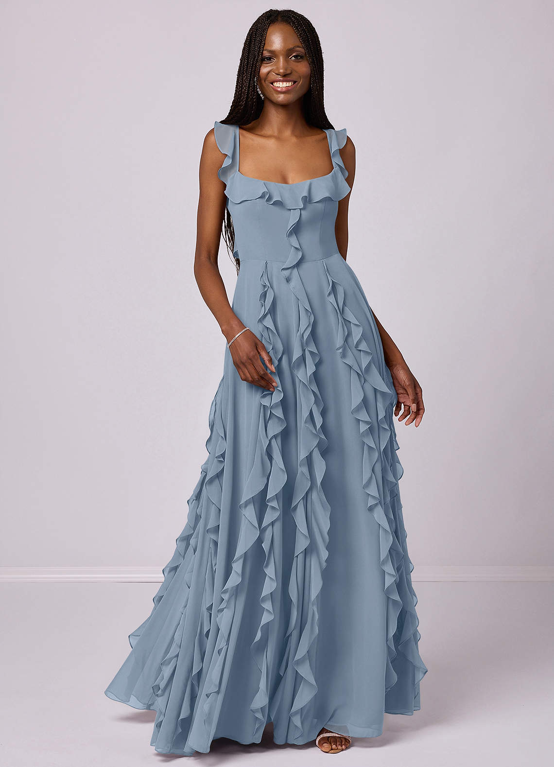 Barbie ♥ Azazie Bridesmaid Dresses Dusty Blue A-Line with Pockets Chiffon Dress image3