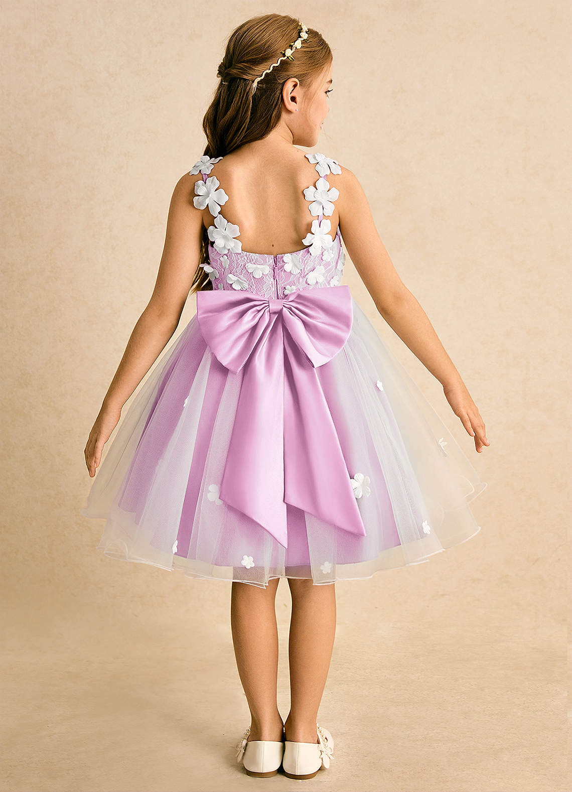Azazie Junebug vestidos de niña de las flores Vestido de Marfil Rosa Caramelo de Tul de Princesa con Encaje image1