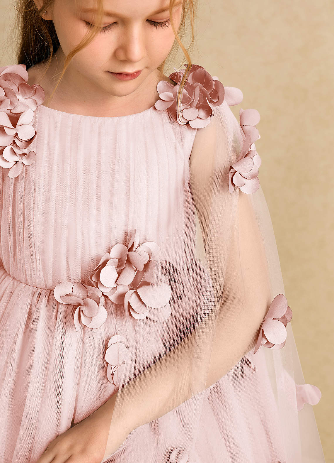 Azazie Staria Flower Girl Dresses Blushing Pink Ball-Gown Ruched Tulle Dress image9