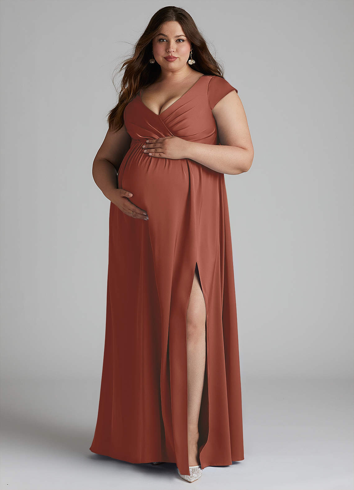 Azazie Allessia Maternity Bridesmaid Dresses A-Line Pleated Stretch Satin Floor-Length Dress image10