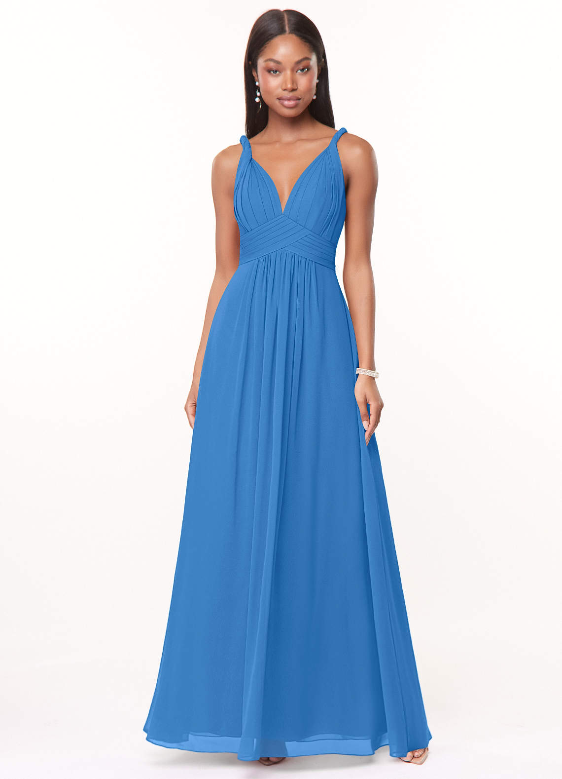 Azazie Maren Abiti da Damigella Abito A-Line in Chiffon Plissettato Blue Jay image1