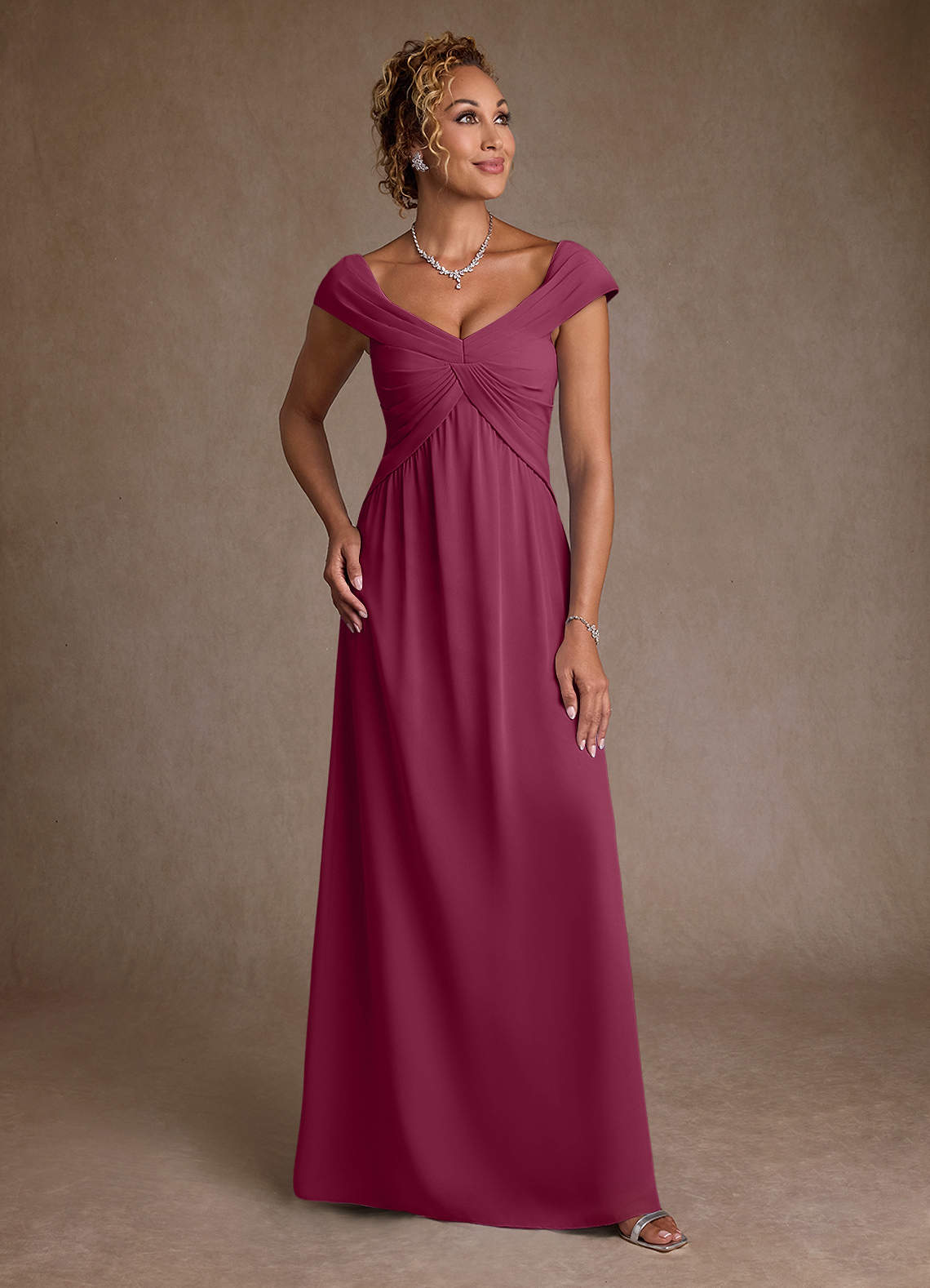 Azazie Myrtle Mother of the Bride Dresses Mulberry A-Line Pleated Chiffon Dress image1