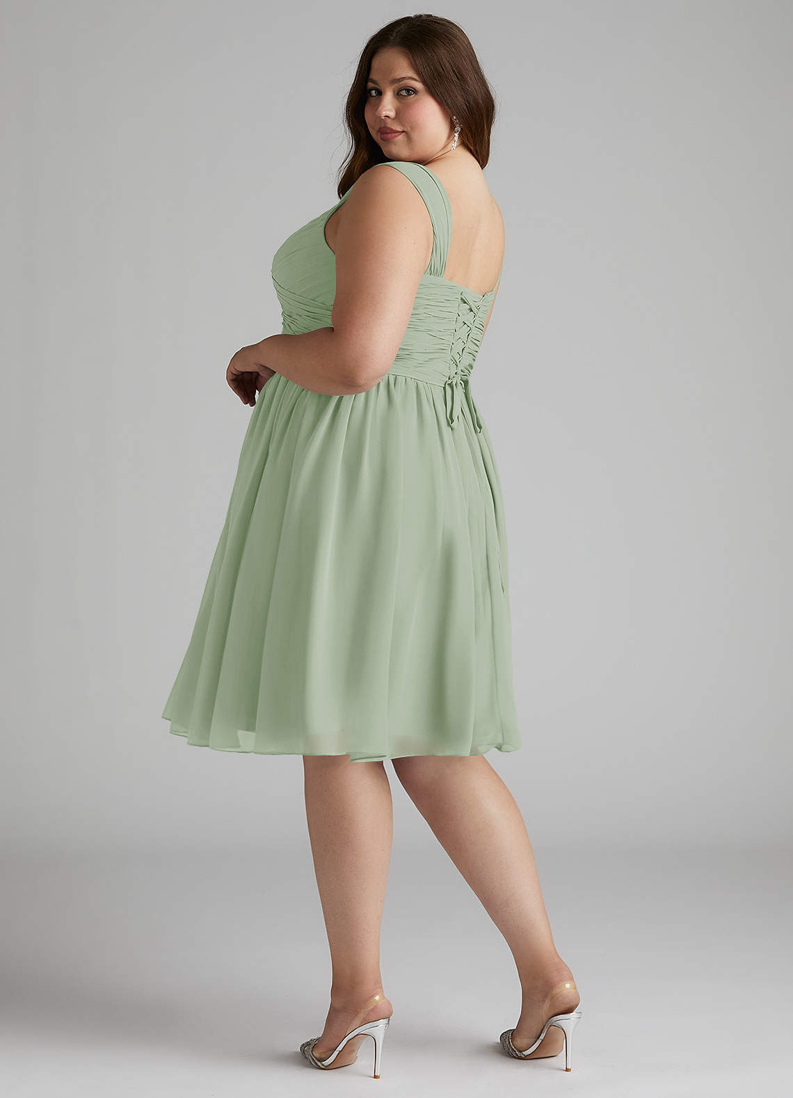 Azazie Angie Robes de demoiselle d'honneur Robe Trapèze en Mousseline de soie Corset Vert Sauge image11