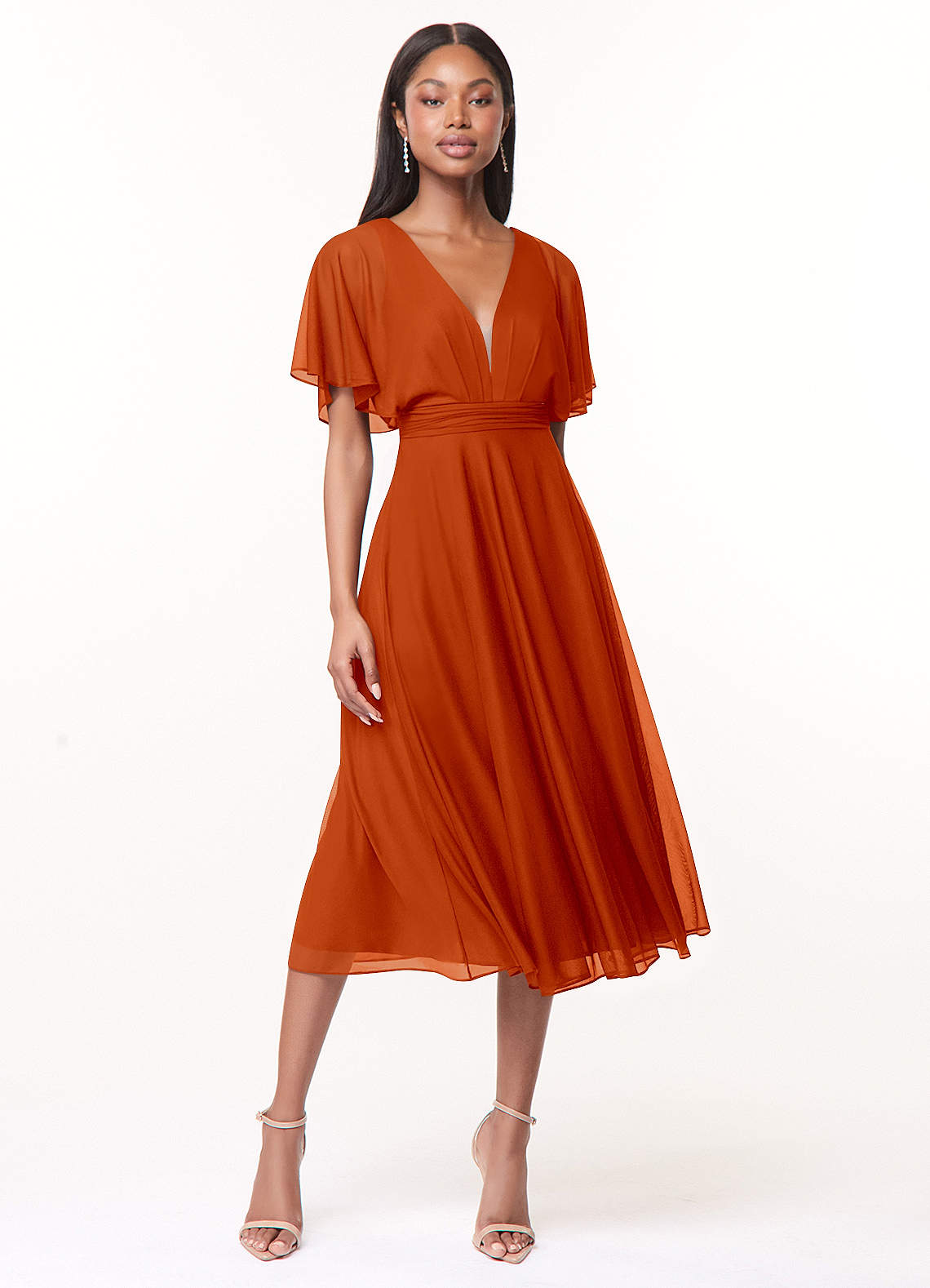 Azazie Tinsley Bridesmaid Dresses Paprika A-Line Pleated Mesh Dress image1