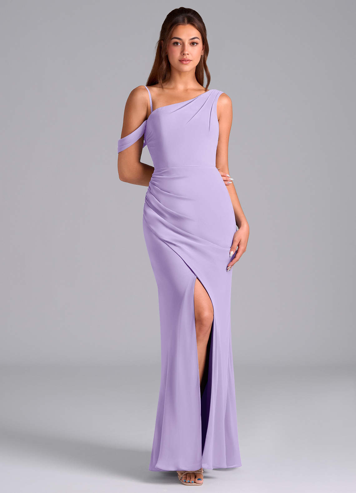 Azazie Madelyn Bridesmaid Dresses Lilac Mermaid One Shoulder Chiffon Convertible Dress image2