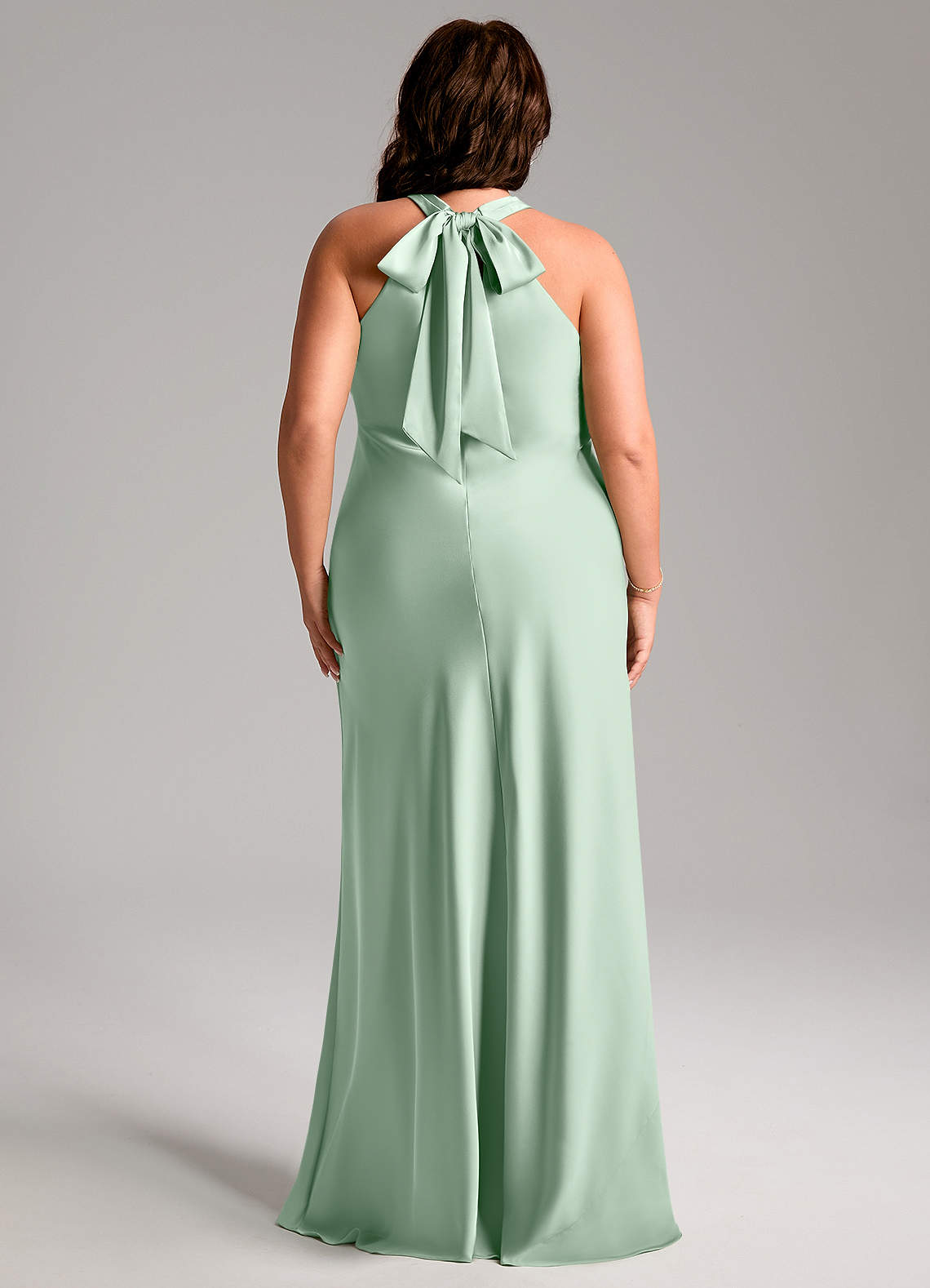 Azazie Doretta Bridesmaid Dresses Agave Mermaid Pleated Stretch Satin Dress image9