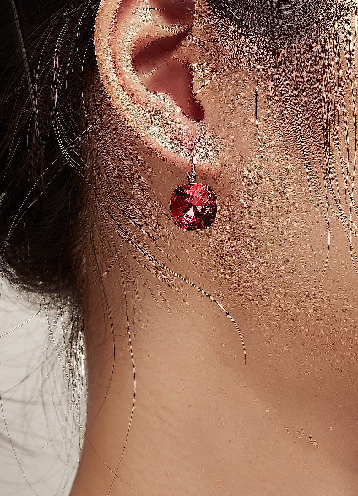front Square Gemstone Huggie Earrings