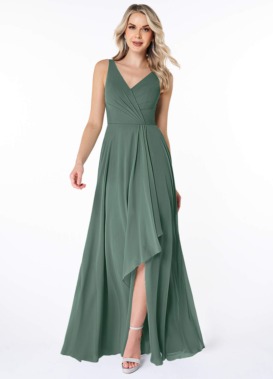 Azazie Calvi Bridesmaid Dresses Sea Moss A-Line Ruched Chiffon Dress image1