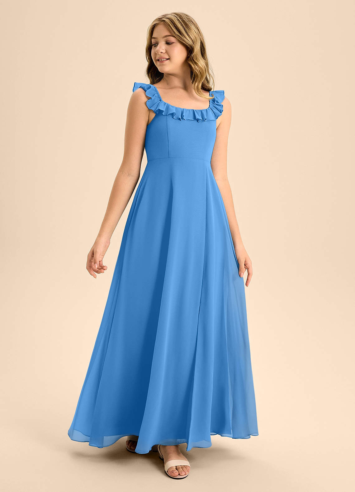 Azazie Callie Junior Blue Jay A-Line Ruched Chiffon Dress image1