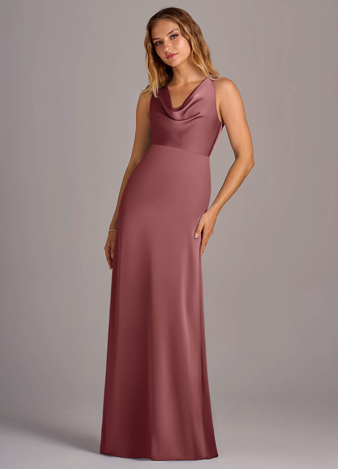 amethyst satin dress Azazie Wrenlee