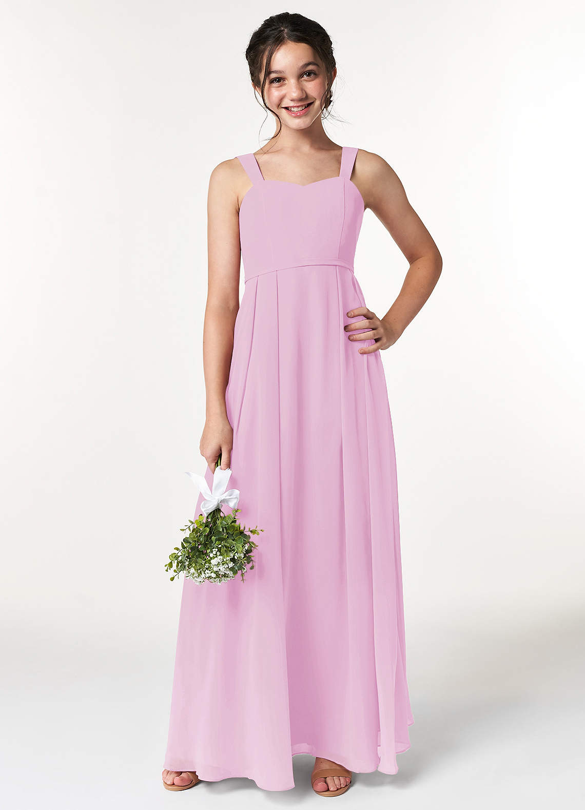 Azazie Simoan Junior Vestido de Rosa Caramelo de Gasa de Corte En A con Escote de Corazón image1
