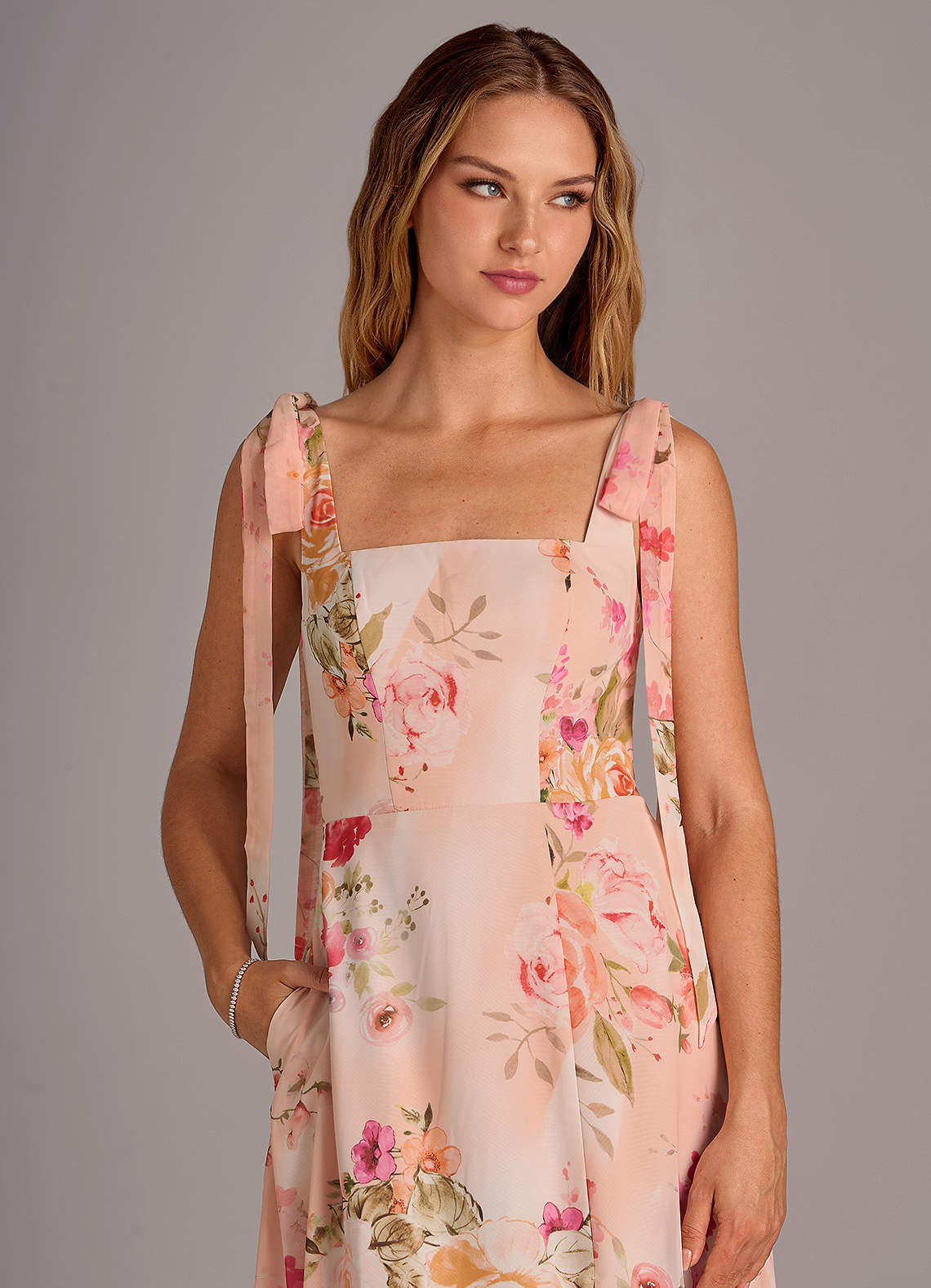 Azazie Debra Bridesmaid Dresses Abstract Bouquet Floral A-Line with Pockets Chiffon Convertible Dress image7