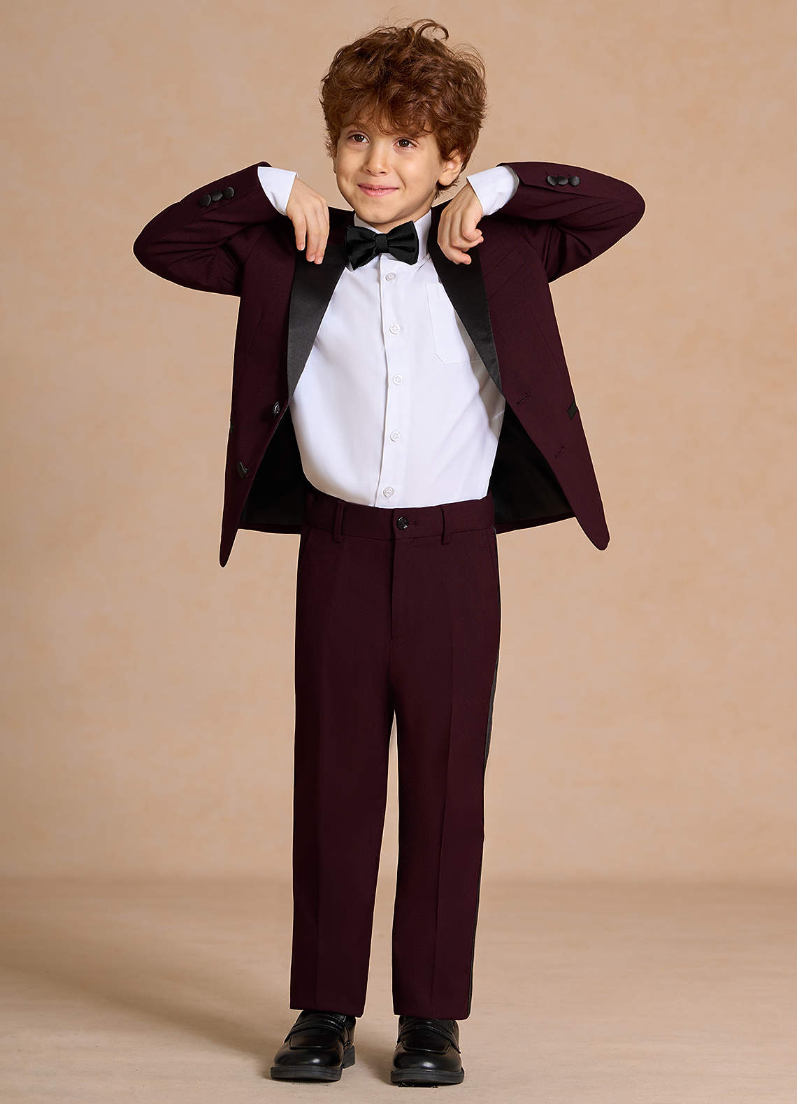 front Michael Burgundy Boys Peak Lapel 2-Piece Tuxedos
