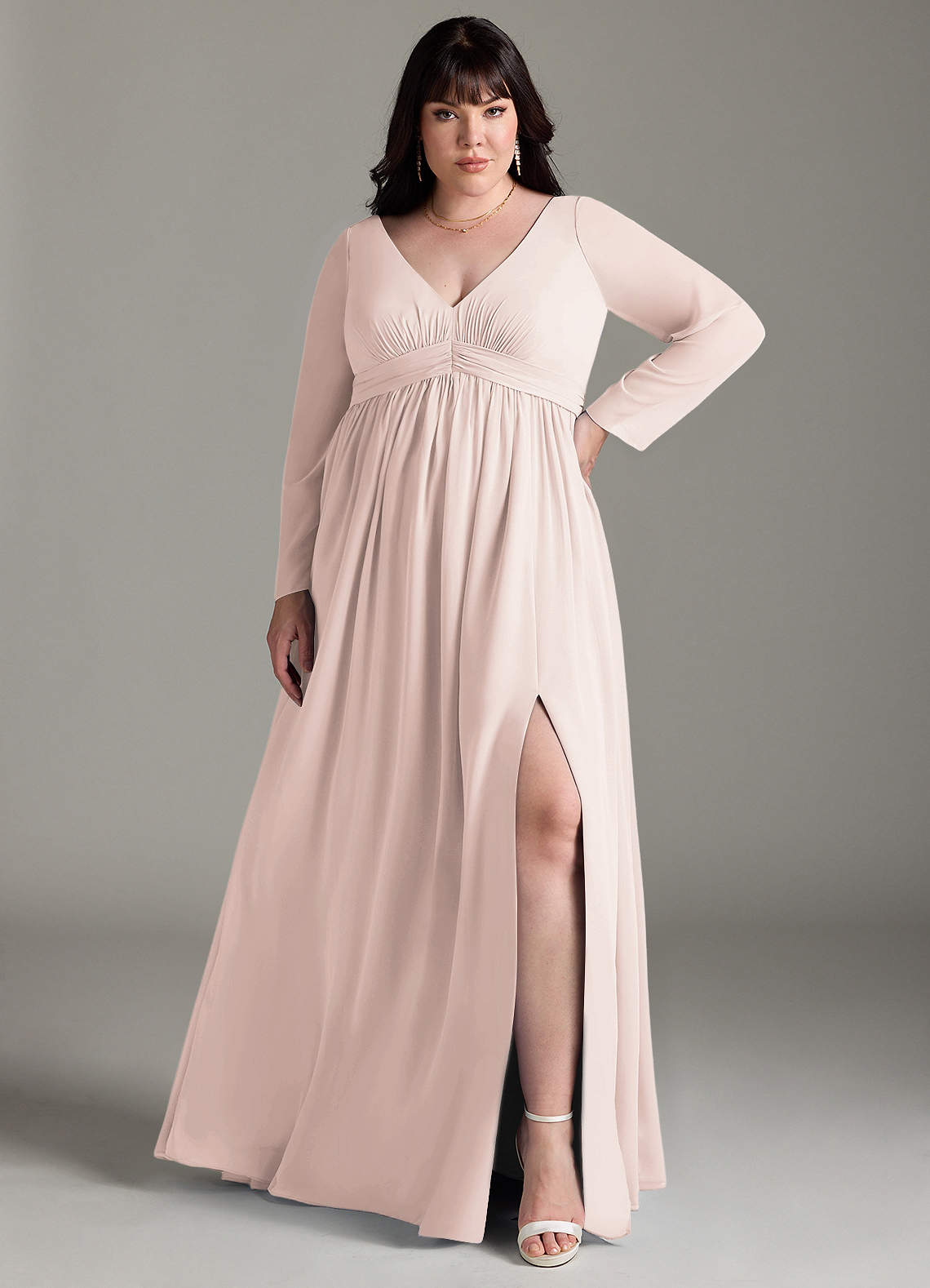 Azazie Teton vestidos de dama de honor de maternidad Vestido de Corte En A Manga larga Hasta el suelo Gasa image1