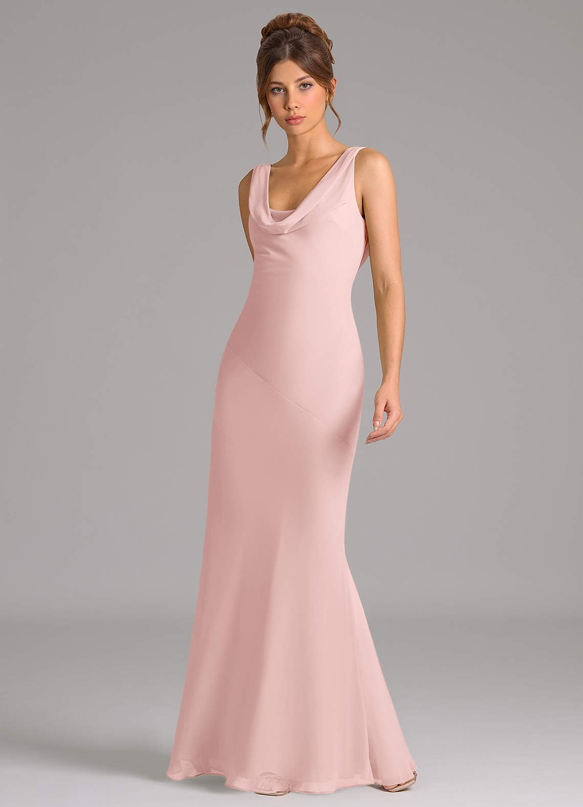 Azazie Rylina Bridesmaid Dresses Powder Pink Mermaid Pleated Chiffon Dress image4