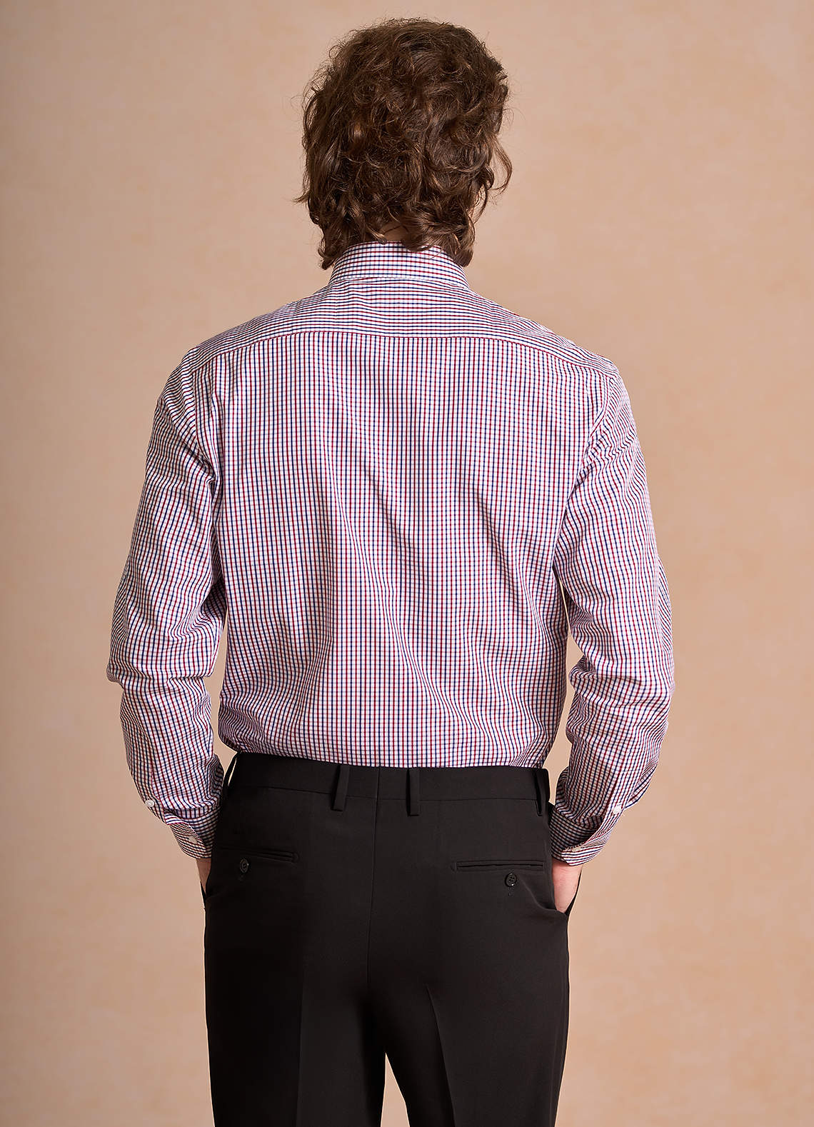 front Aiden Blue Red Contrast 100% Cotton Non-Iron Striped Dress Shirt