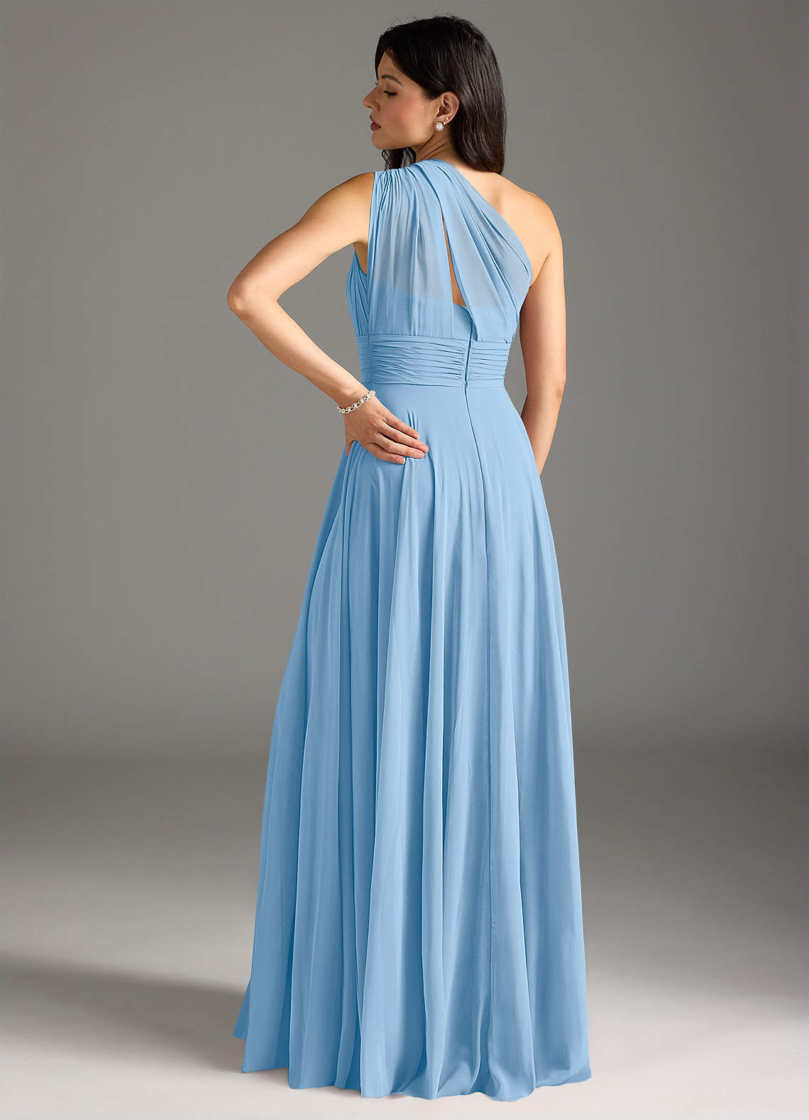 Azazie Charlize Bridesmaid Dresses Powder Blue A-Line One Shoulder Chiffon Dress image1