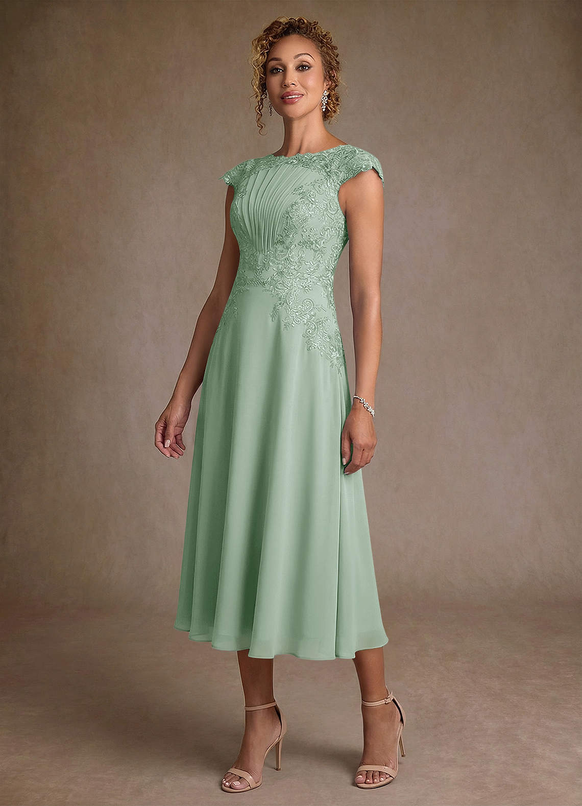 Azazie Crista Mother of the Bride Dresses Agave A-Line Lace Chiffon Dress image3