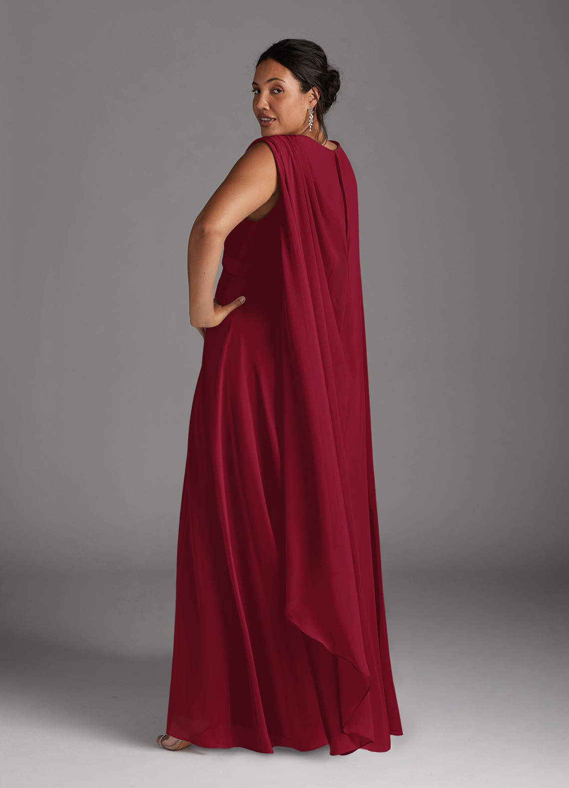 Azazie Plus Size A-Line/Princess V-Neck Floor-Length Matte Satin Mother of The Bride or Groom Dresses - Burgundy