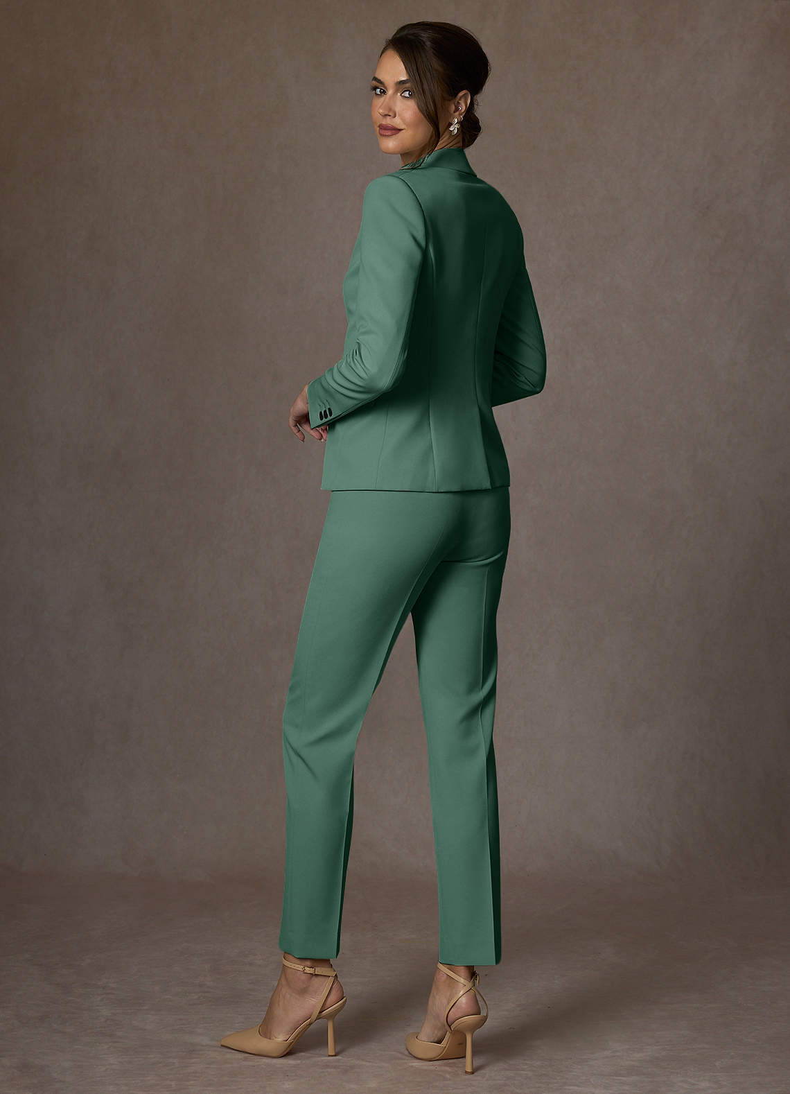front Whitney Eucalyptus Structured Stretch Full Length Dress Pants