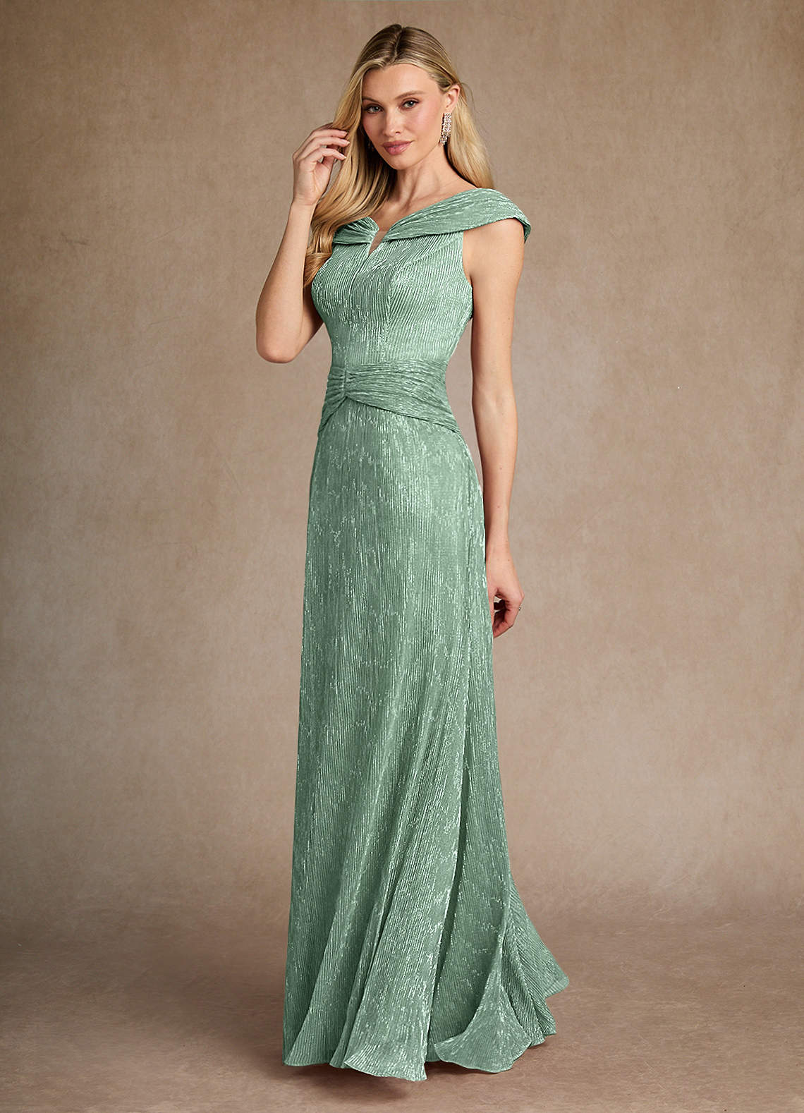 Azazie Warren Mother of the Bride Dresses Aquamarine A-Line Pleated Metallic Mesh Dress image5