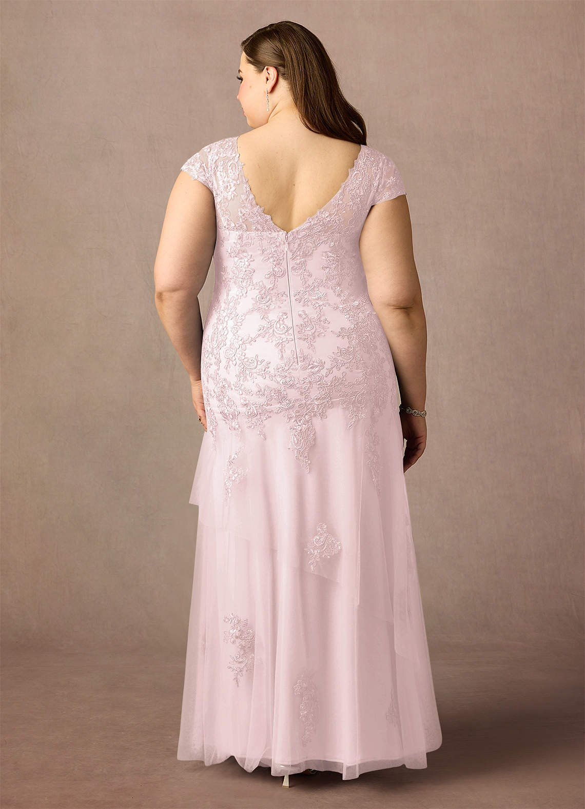 Azazie Romy Blushing Pink Mermaid V-Neck Sequins Tulle Dress | Azazie