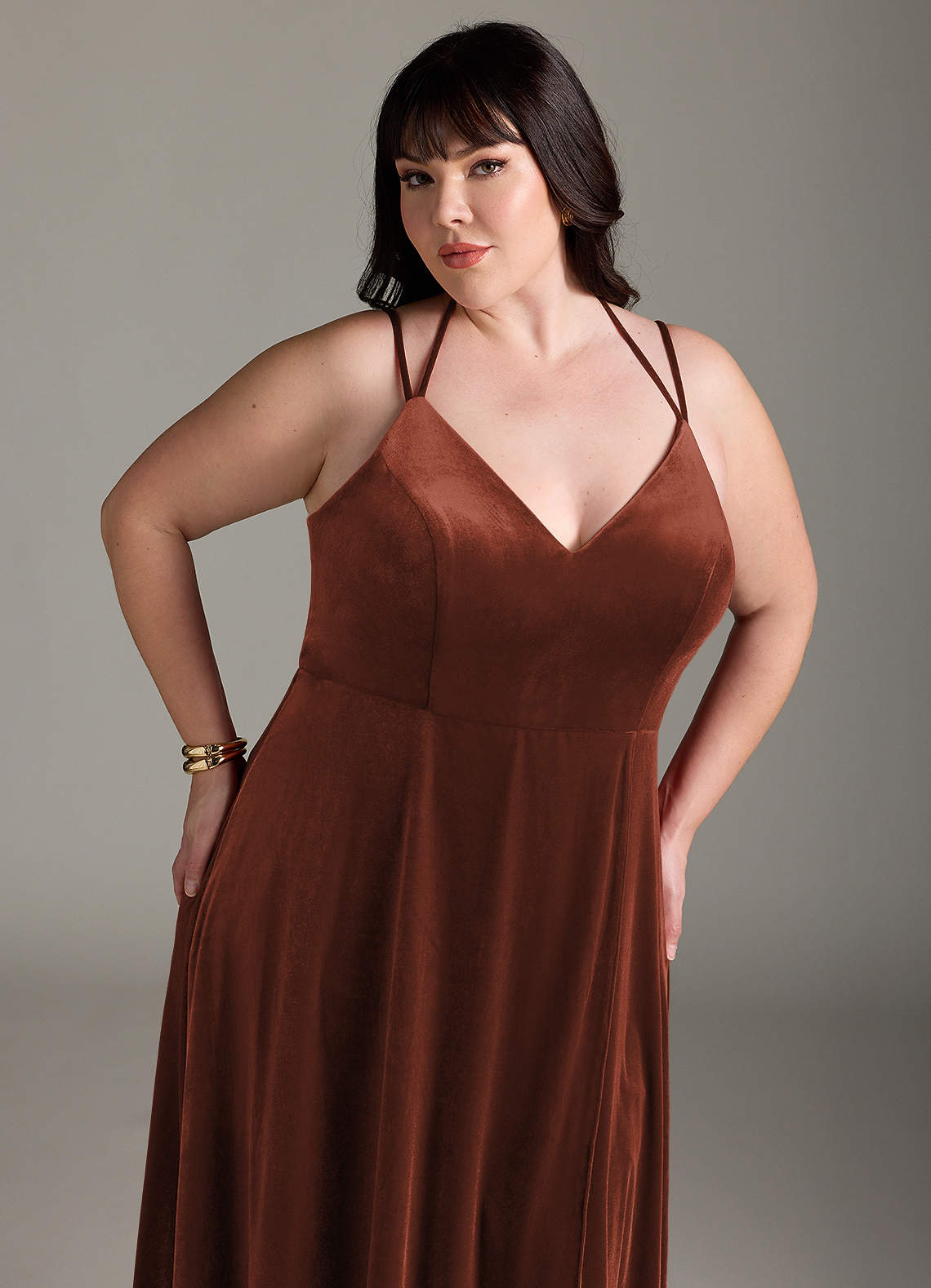 Azazie Sora Ready to Ship Terracotta Velvet Bridesmaid Dresses