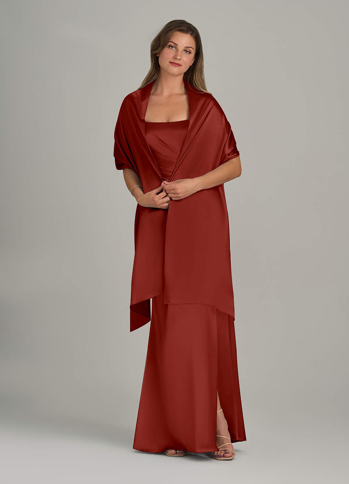 front Azazie Matching Color Metallic Satin Shawl