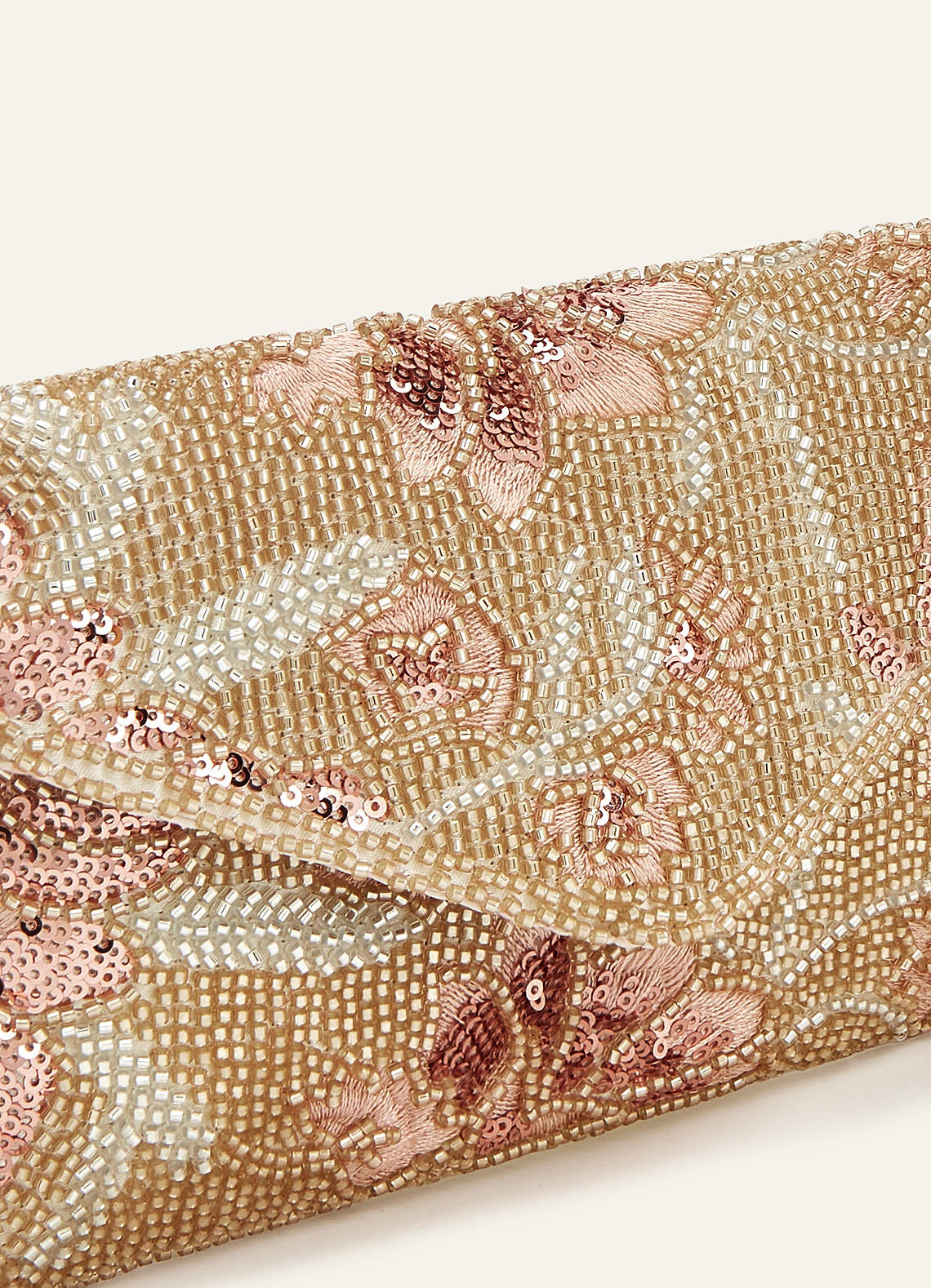 front Beaded Sequin Floral Envelope Clutch