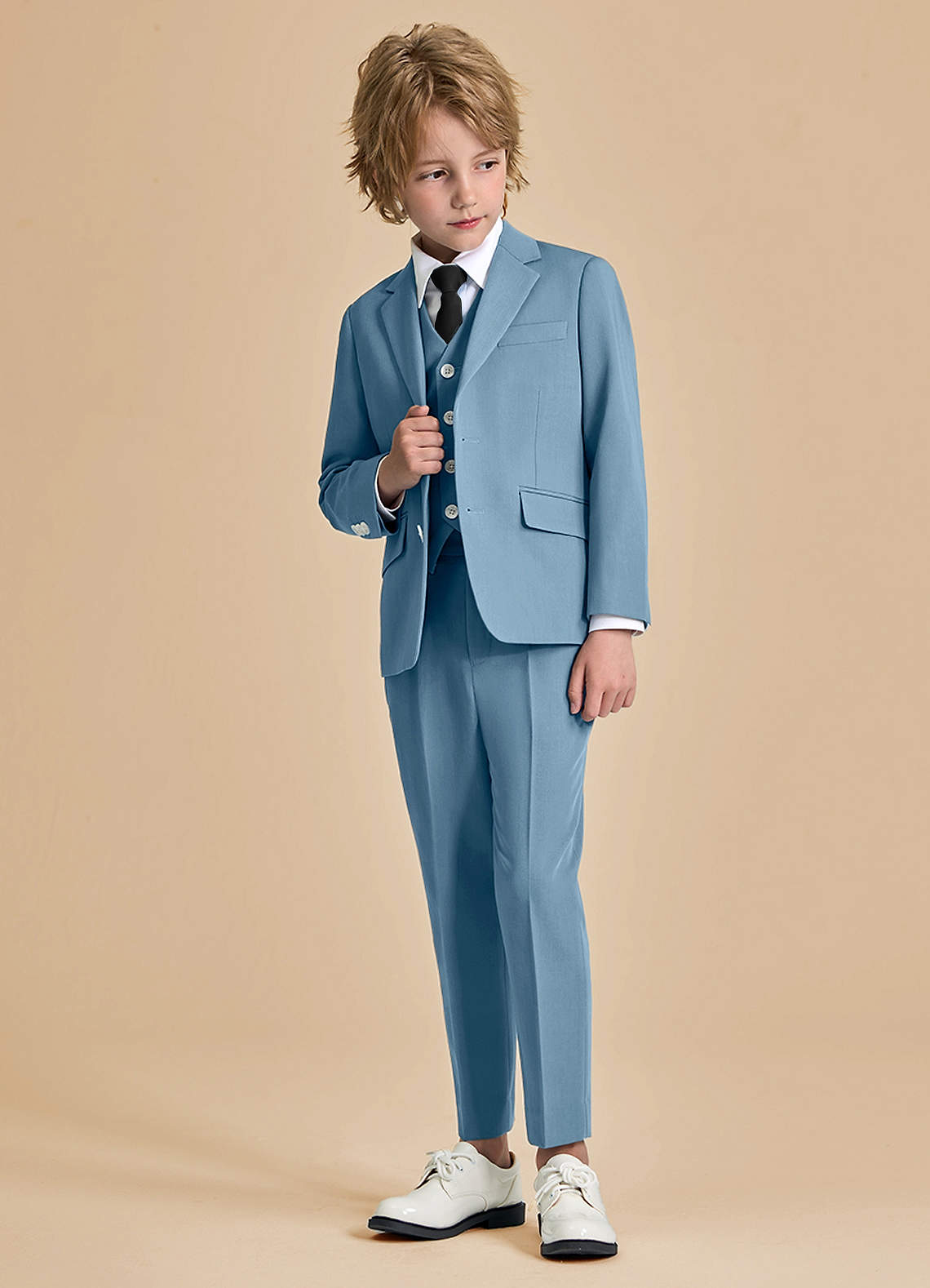 front Oliver Light Blue Boys 5-Piece Suit with Pre-tie